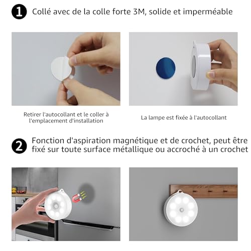 Detalle de Lumière détecteur de mouvement intérieur sans fil (6 pièces, LED blanche froide) – daphomeu