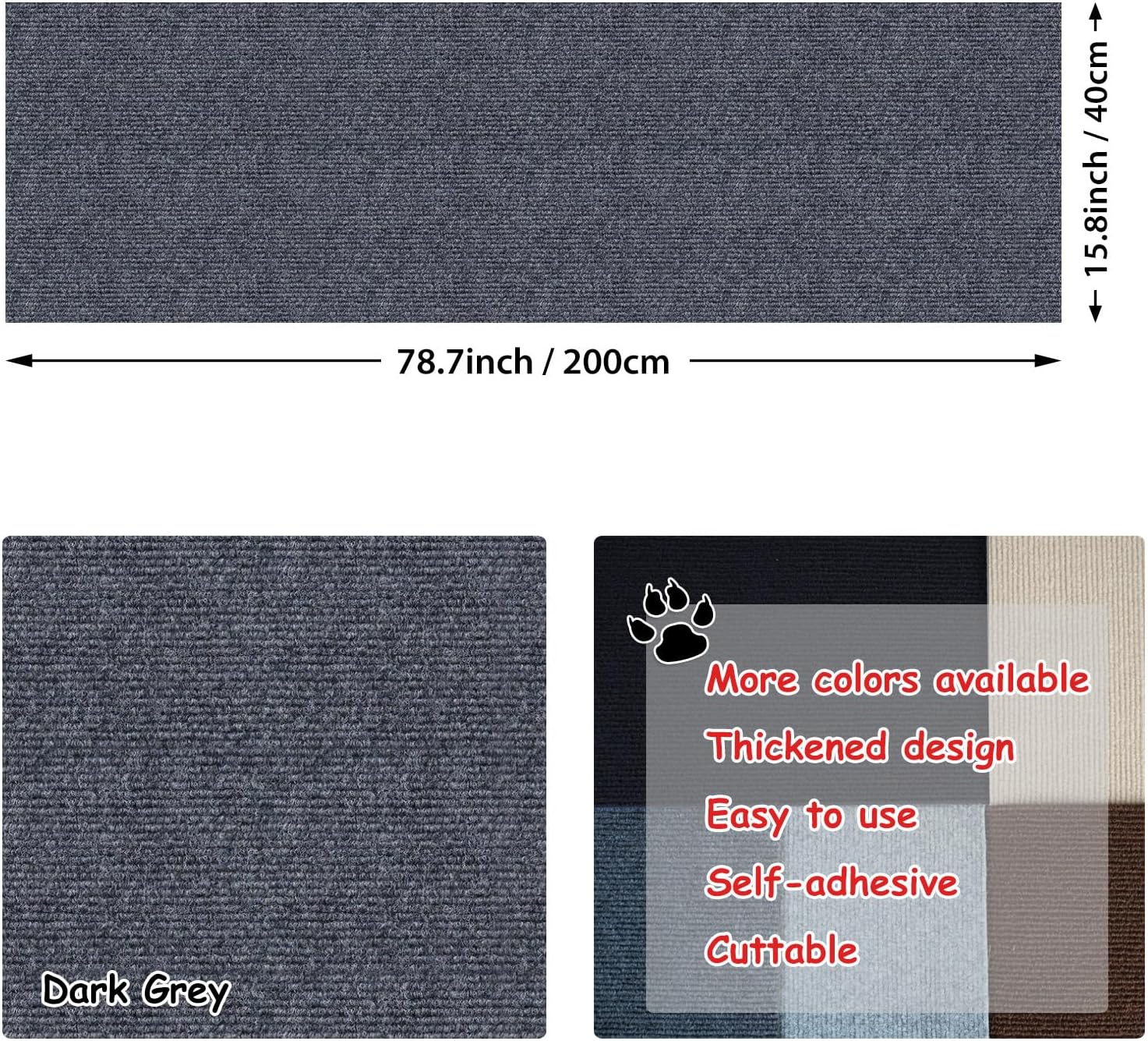 Detalle 2 de NATUYA Cat Scratcher Mat Self-Adhesive, 200x40cm — Durable, Trim-to-Fit Furniture Protector and Wall Scratcher (Drak Gray)