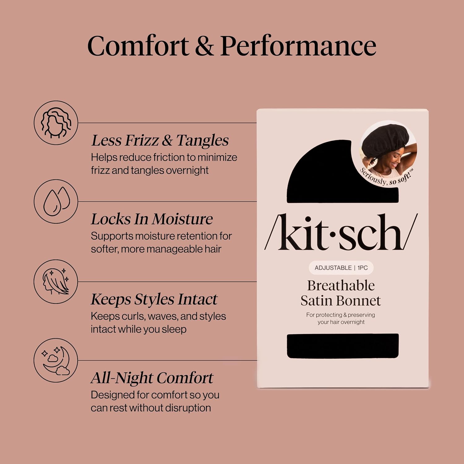 Detalle de Kitsch XL Satin Bonnet for Sleeping – Soft, Secure & Luxuriously Gentle for Curly & Textured Hair