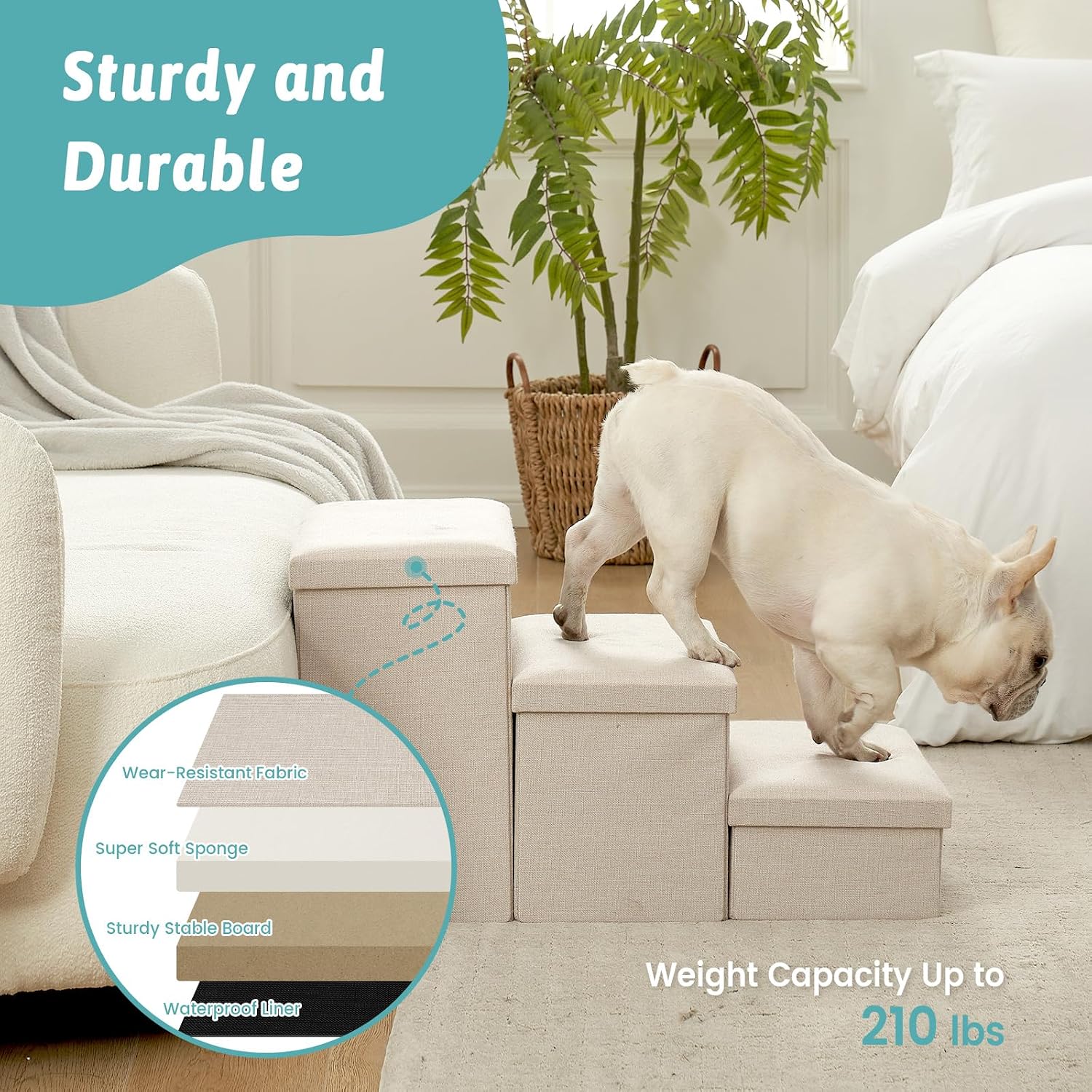 Detalle de COZY KISS Dog Stair with Storage for Small Dogs – Foldable, Leakproof Cover & Lightweight Ramp