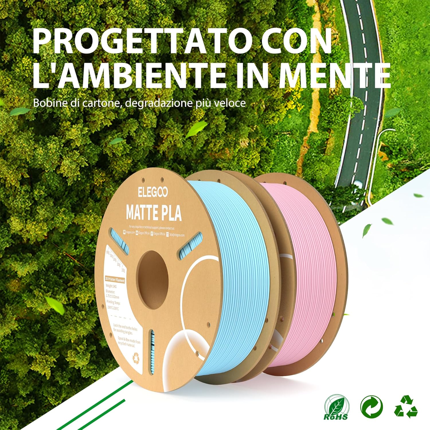 Thumbnail 5 de ELEGOO Filamento PLA Matte Rosso Rubino 1 kg (1,75 mm) opaco per stampanti 3D FDM