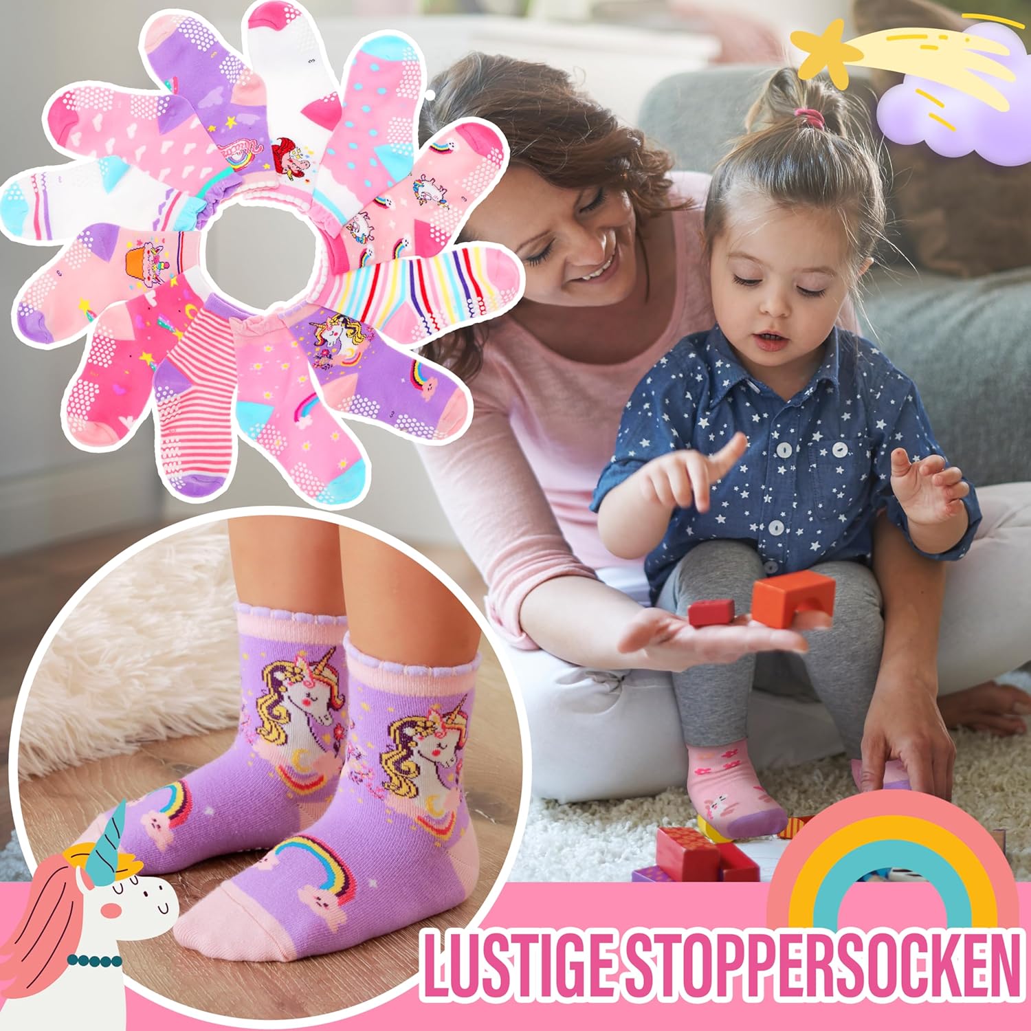 Thumbnail 2 de Welwoos 12 Paare Stoppersocken Kinder Antirutsch