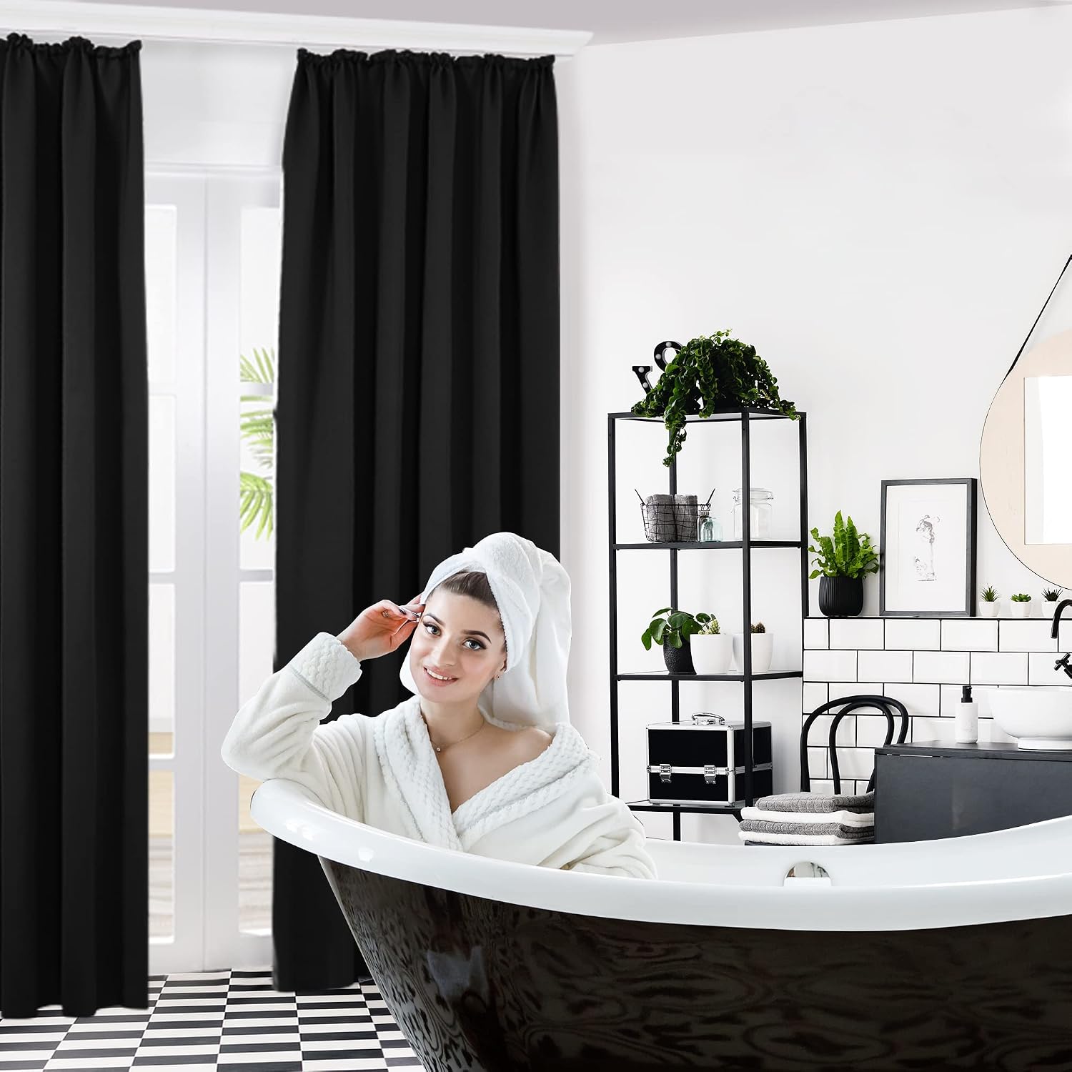 Detalle de Deconovo Thermo Verdunkelungsvorhänge mit Kräuselband, 220x140 cm (Höhe x Breite), Schwarz – 2er Set