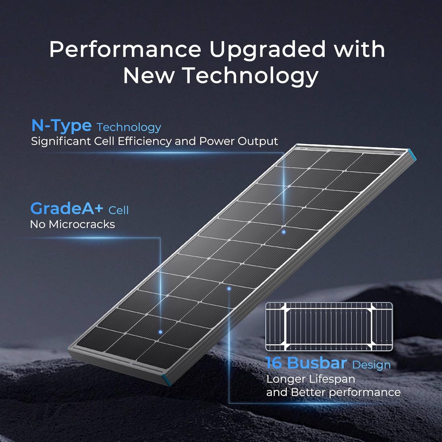 Thumbnail 3 de Renogy N-Type 100 Watt Solar Panel, 25% efficiency