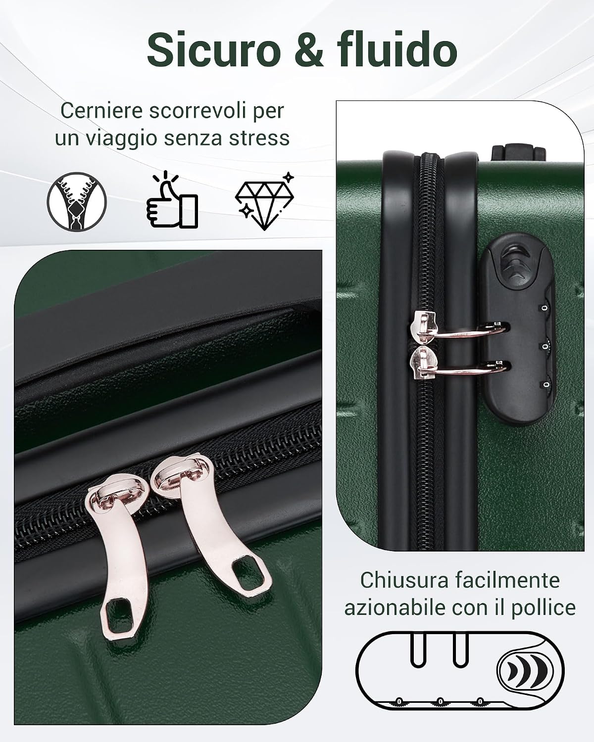 Thumbnail 6 de Shavont 3 Set di Bagaglio a Mano, Bagaglio da Stiva e Cabina in ABS+PC: Trolley Rigidi Leggeri