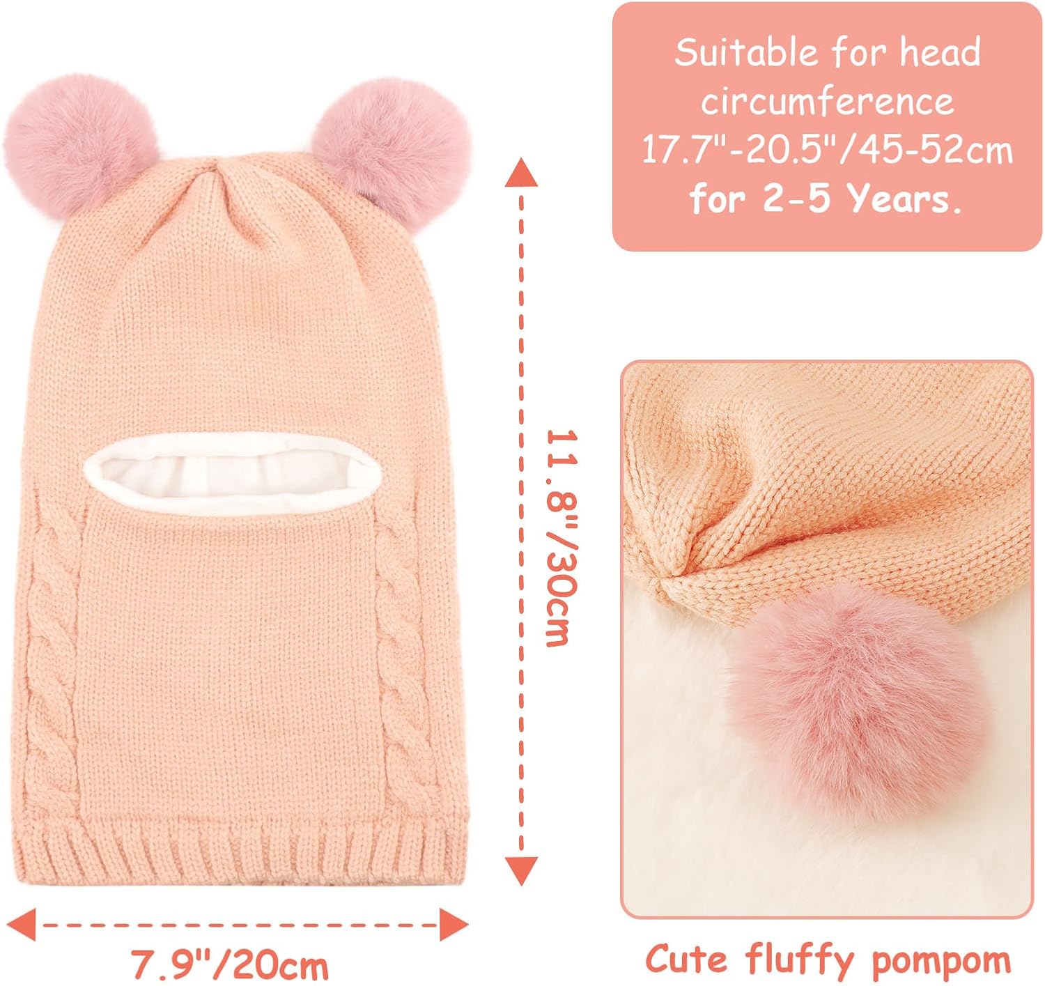 Detalle de DRESHOW Kids Winter Warm Hat Scarf (1–6 Years) – Earflap Beanie Hood with Pom Pom & Windproof Coverage