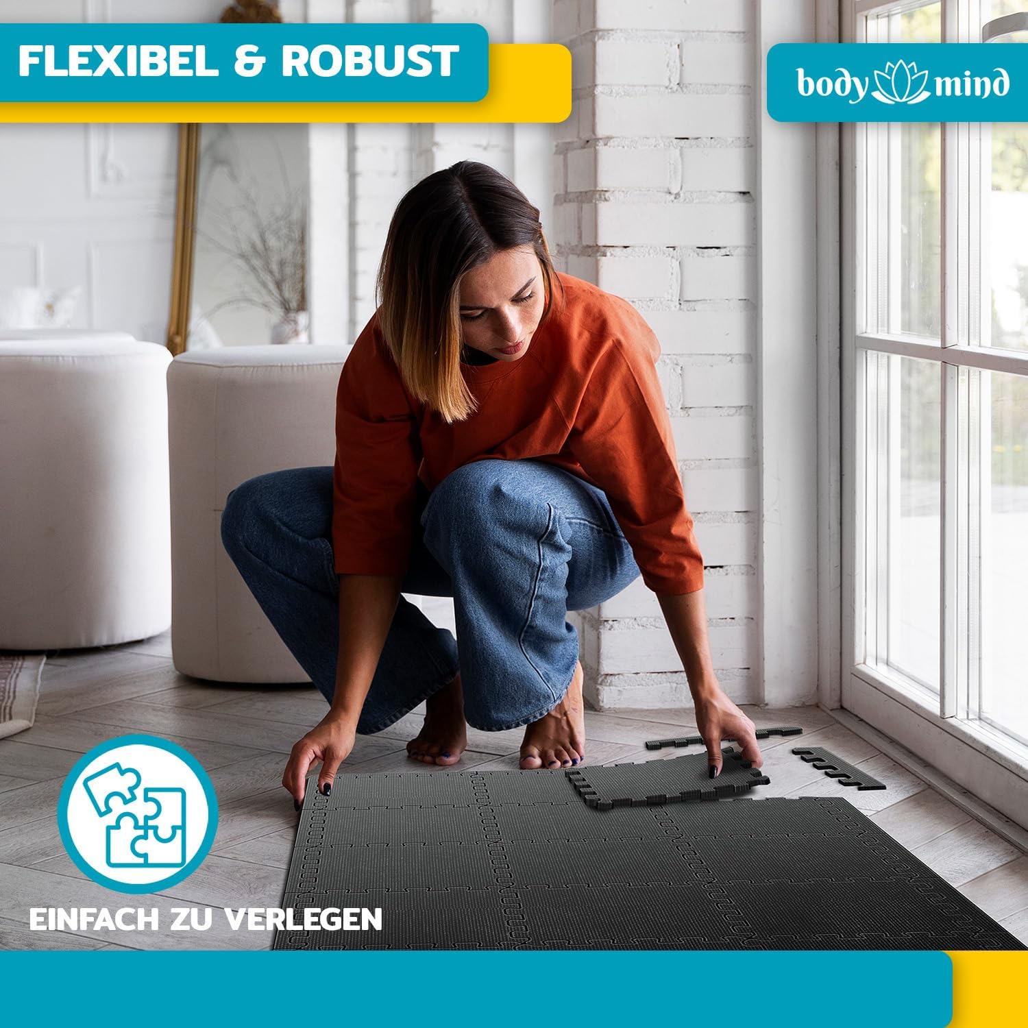 Thumbnail 5 de Body & Mind Boden-Schutzmatten XXL Set – Fitnessmatte Puzzle-Matte aus EVA (54-teilig, ca. 1,36 m²)