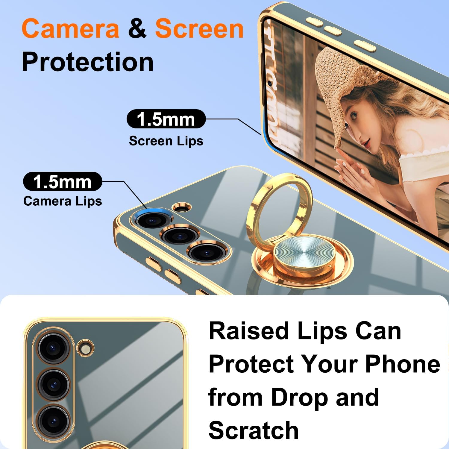 Detalle de Gritup Slim Fit Case for Samsung Galaxy S23 with Built-in Ring Kickstand and 2 Screen Protectors (S23-Gray)