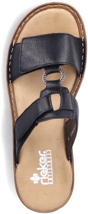 Detalle de Rieker Damen Pantoletten 60885 – Keilabsatz-Slipper mit Klettverschluss, schmale Weite