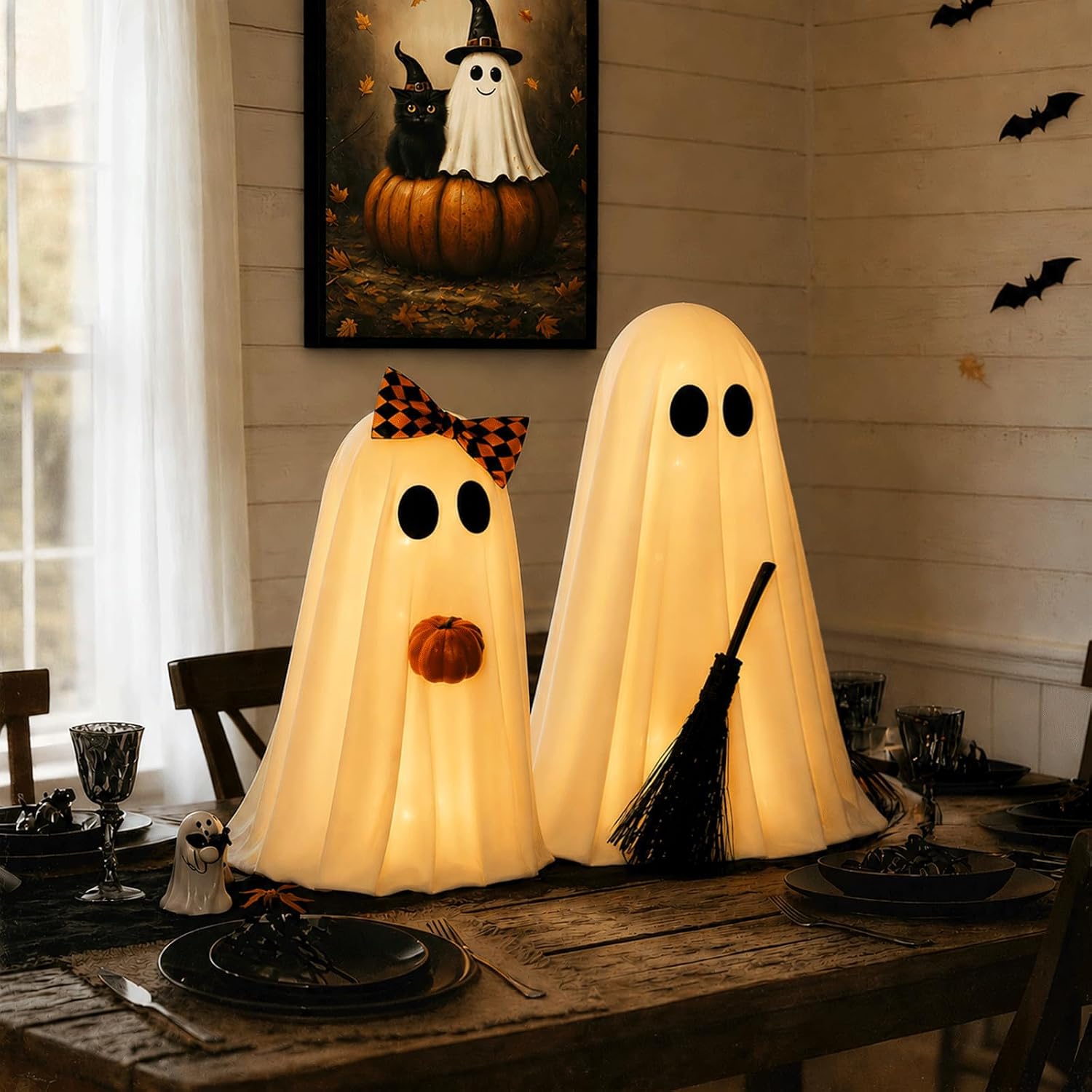 Detalle de Zesua ZS122 Lighted Halloween Ghost Decor, 2-Pack with Warm White LEDs