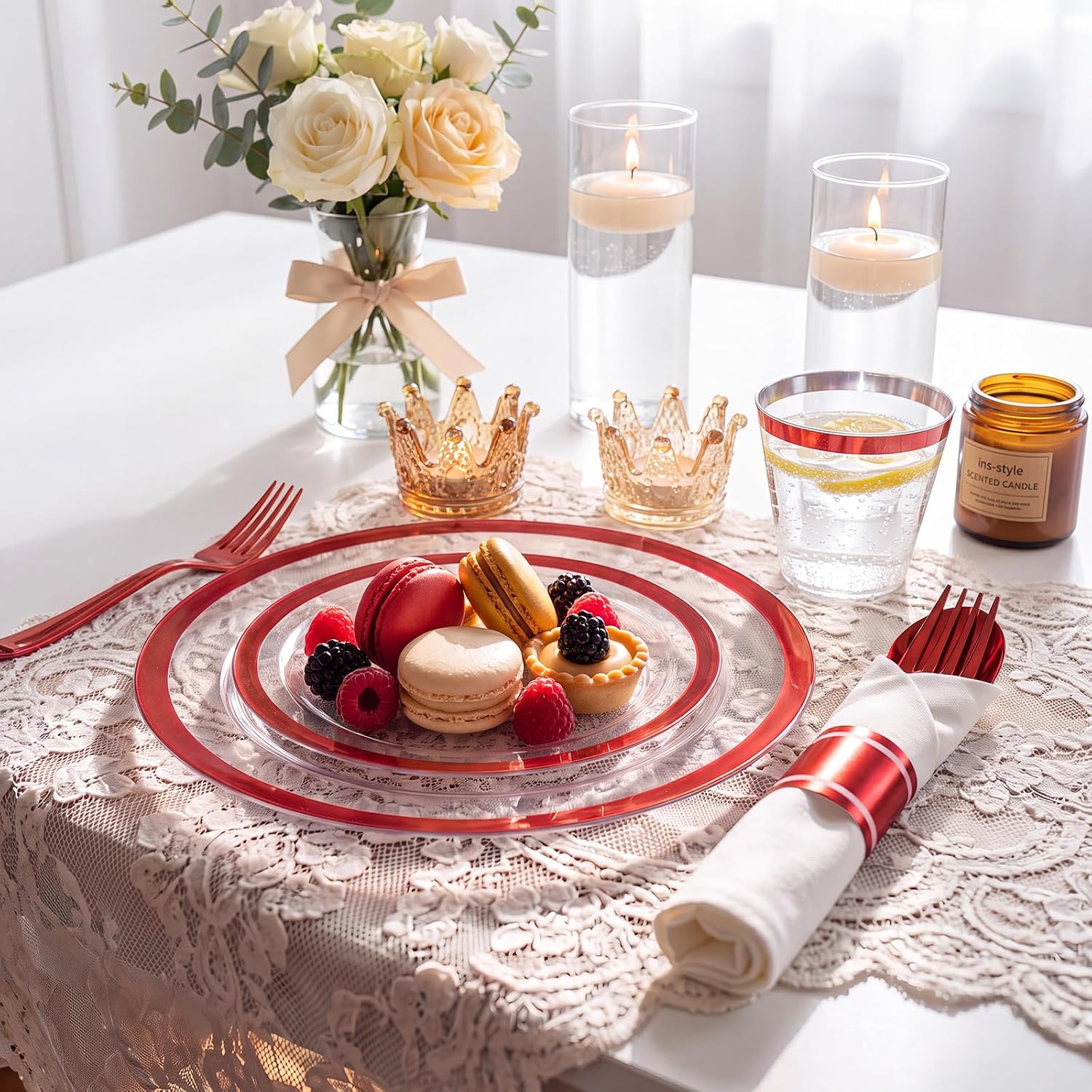 Thumbnail 5 de I00000 350 Pcs Red Dinnerware Set for 50 Guests