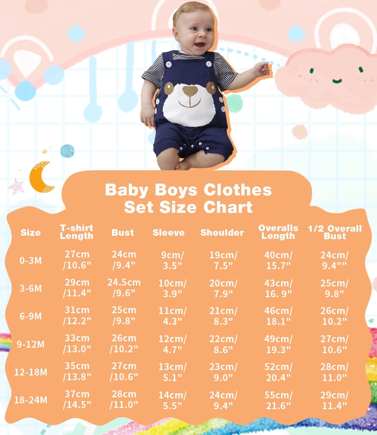 Detalle de SFreeBo Infant Baby Boys Clothing Sets 2pcs: 100% Cotton Romper and Dungarees for 0–24 Months