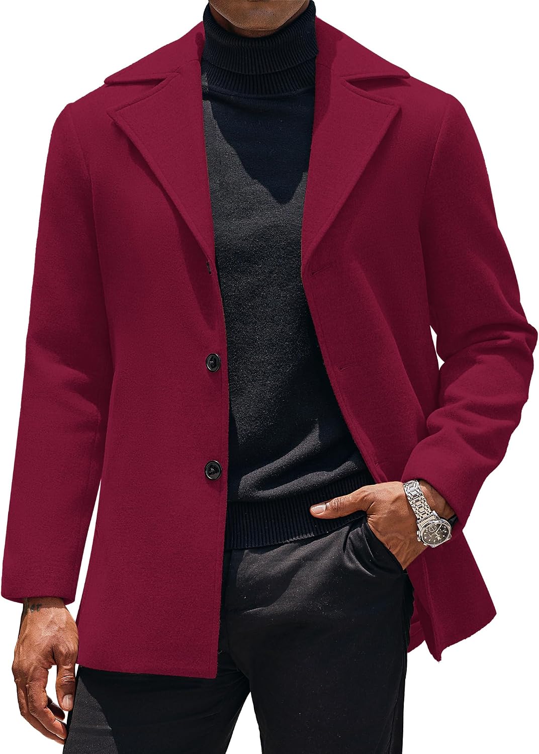 Detalle 2 de COOFANDY Mens Trench Coat Notched Collar Overcoat