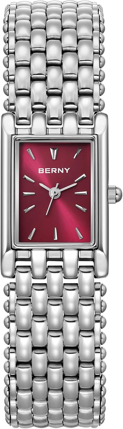 Thumbnail 6 de BERNY Damenuhren Elegante Quarz-Uhr aus Edelstahl – Vintage-Silber mit rechteckigem Gehäuse