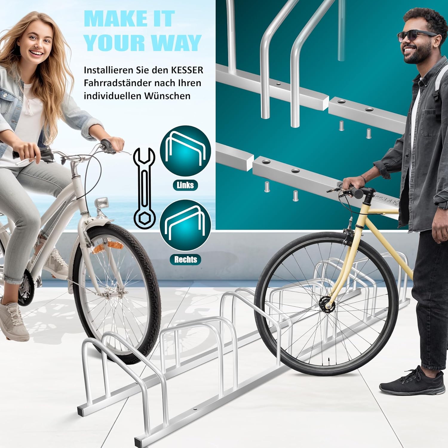 Thumbnail 3 de KESSER Fahrradständer für 6 Fahrräder inkl. Parkschild – Mehrfachständer, 37 cm Radabstand