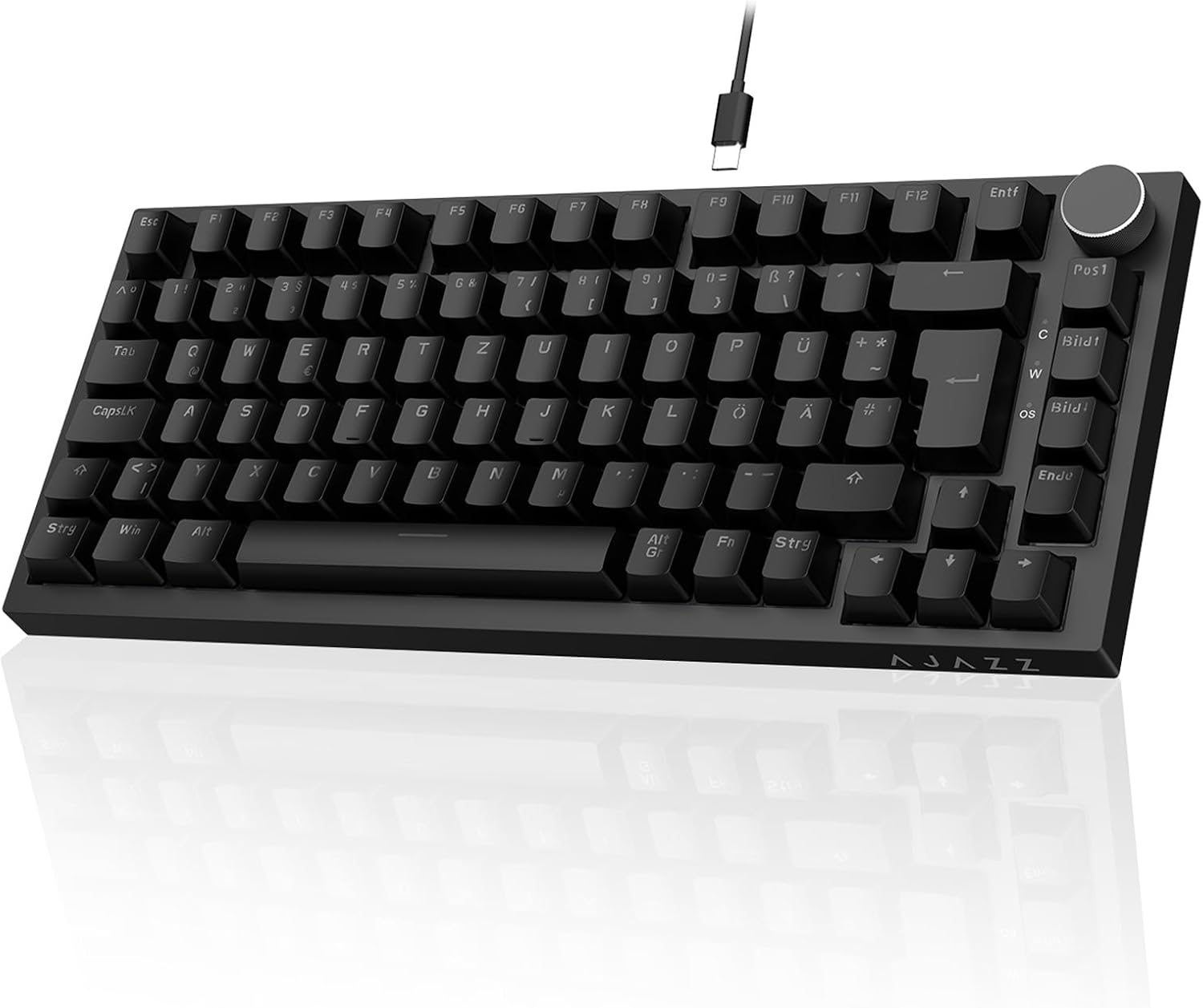 Detalle de AJAZZ AK820 75% mechanische Tastatur mit Hot-Swap, German QWERTZ, PBT-Tastenkappen, Lautstärkeregler und Klangdämpfung