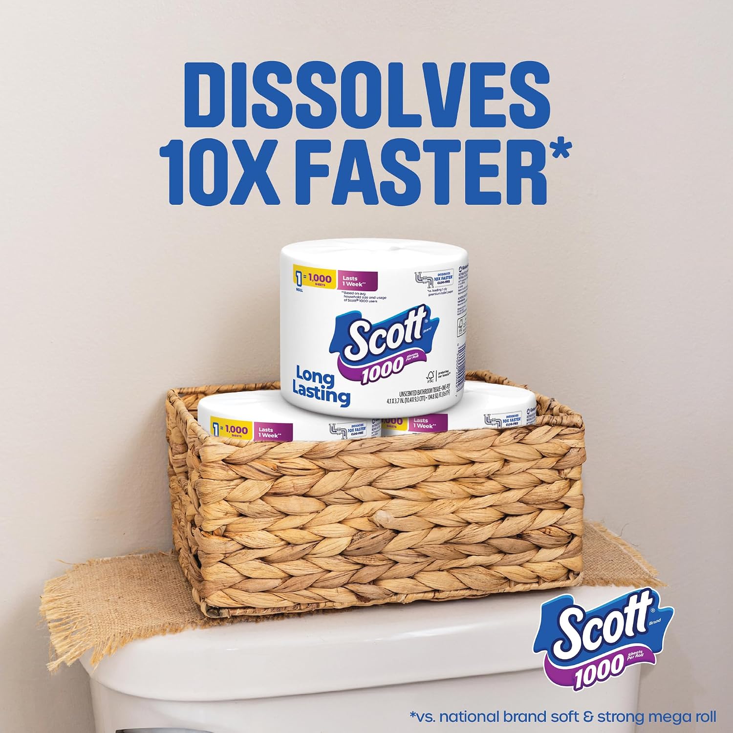 Detalle de Scott 1000 Toilet Paper — 18 Rolls, 1000 Sheets per Roll (1-ply)