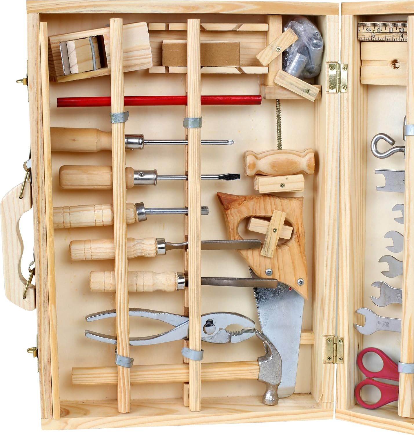 Detalle de small foot 2241 Toys Deluxe – drewniana walizka narzędziowa, 48 elementów, od 6 lat