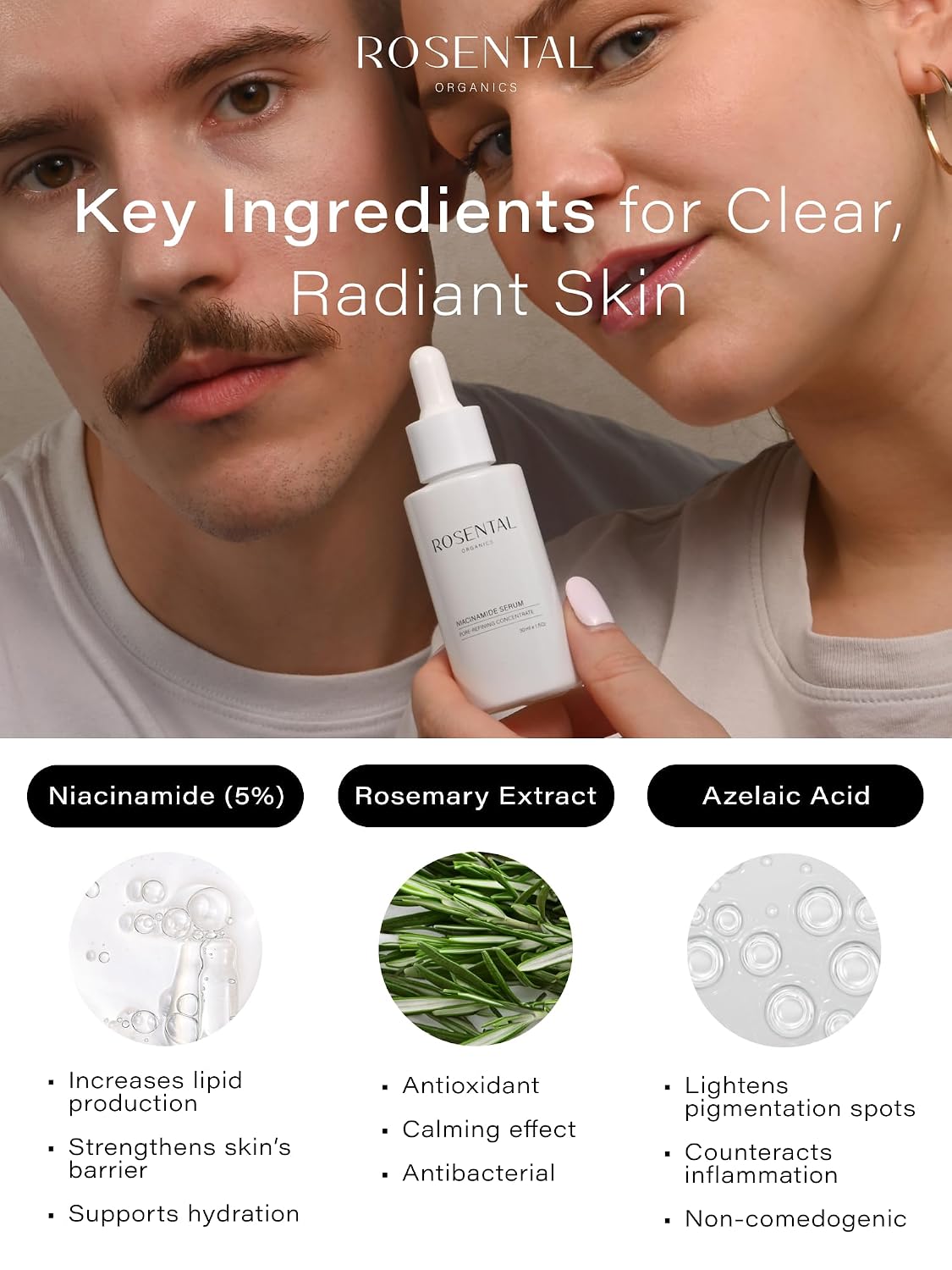 Detalle de Rosental Organics Niacinamide+ Serum Pore-Refining Treatment mit 5% Niacinamid und Azelainsäure