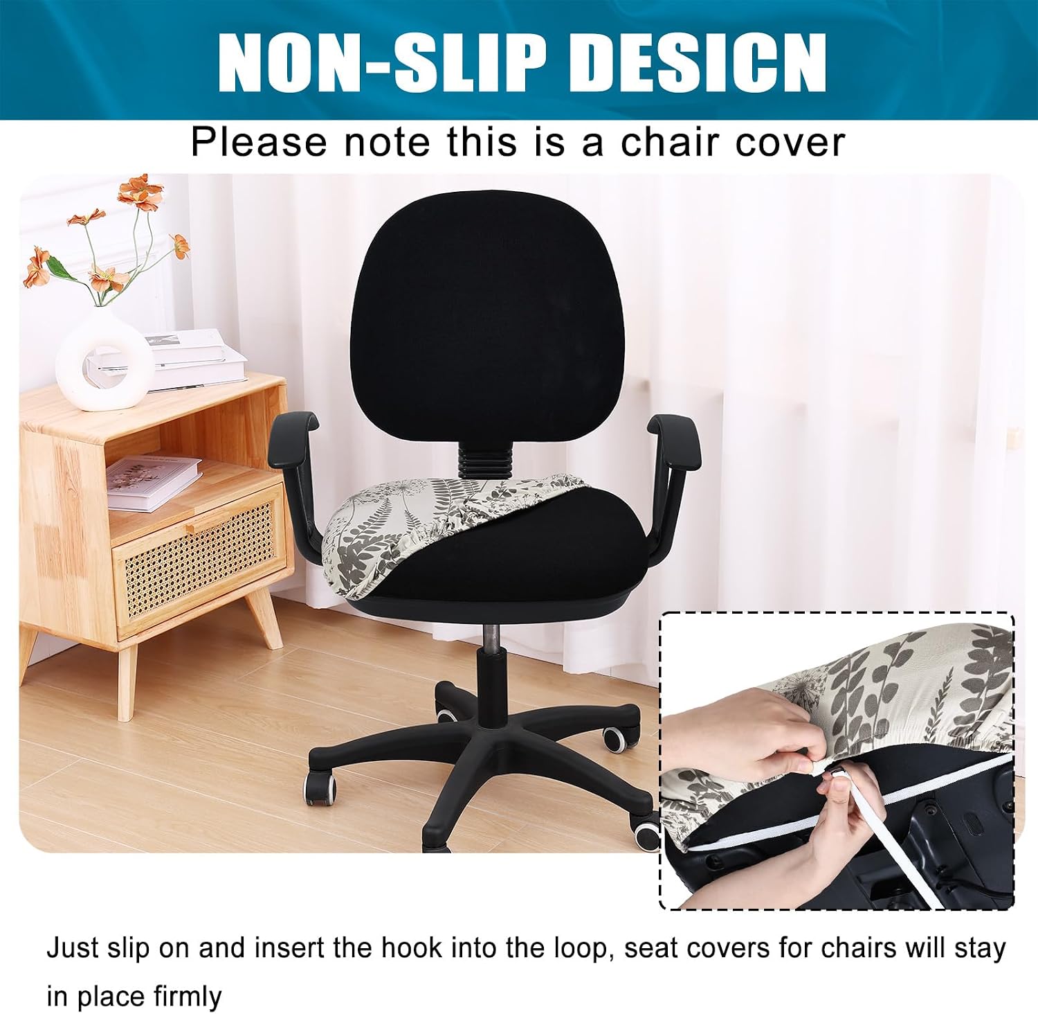 Thumbnail 2 de Smiry Printed Office Chair Seat Cover, Stretch Fit, Sage Gray, Washable