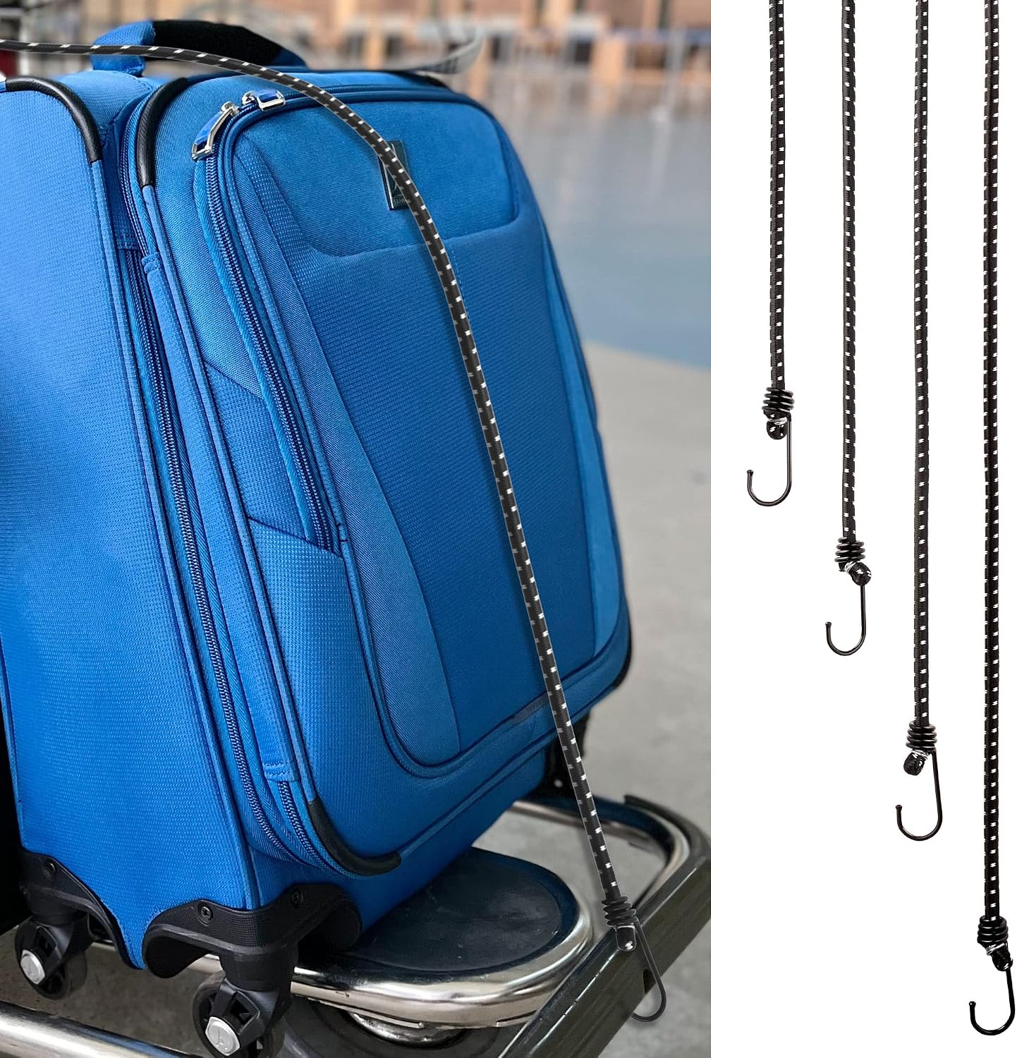 Detalle de COM-FOUR Set da 10 cinghie elastiche con strisce riflettenti – 4 misure e ganci in metallo
