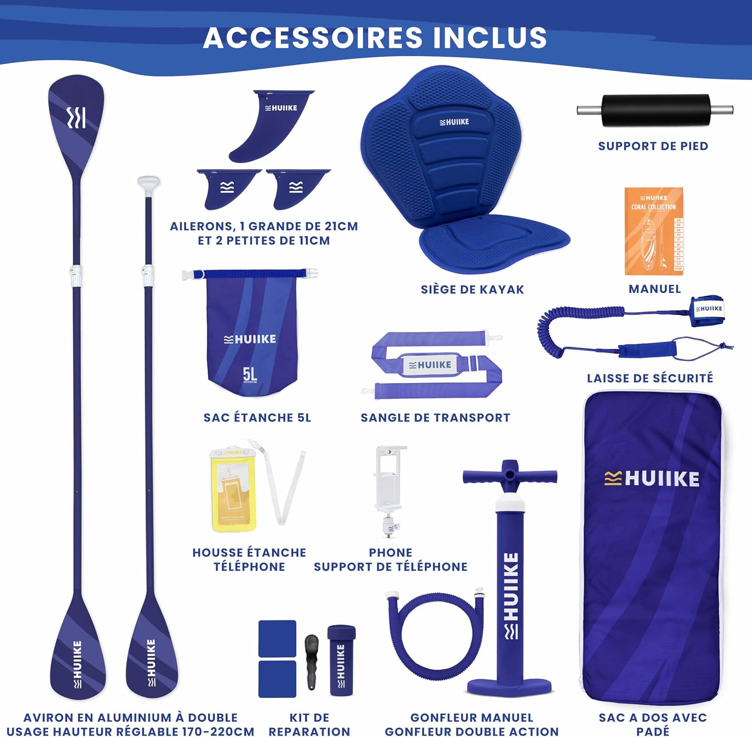 Thumbnail 2 de HUIIKE Paddle Gonflable Adulte Coral Full Pack 305 cm