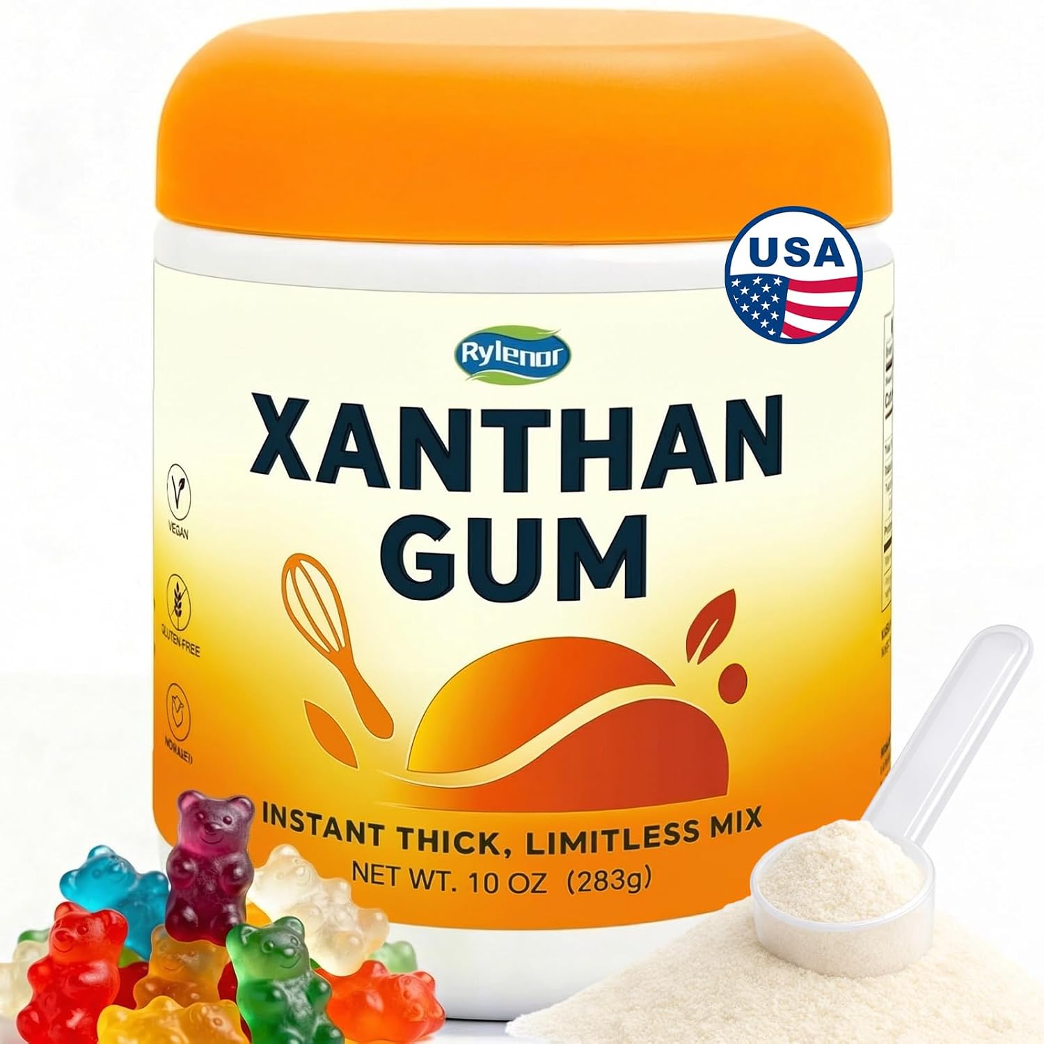 Detalle de Rylenor Xanthan Gum, 10 oz Food-Grade Thickener for Baking and Sauces