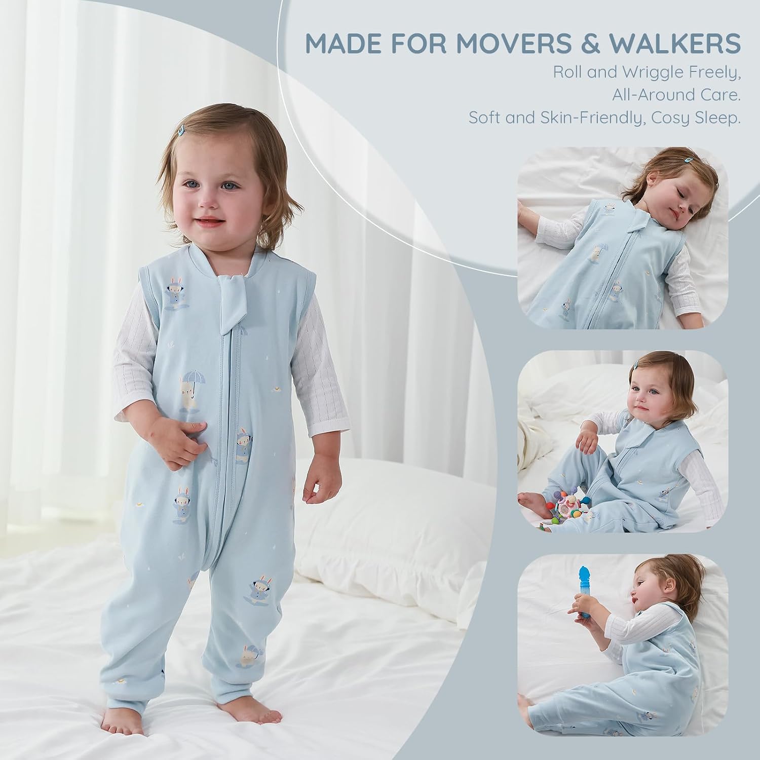 Detalle de Mosebears 1.0 TOG Cotton Baby Sleeping Bag (65–110 cm) – Unisex Spring & Autumn Sleep Sack
