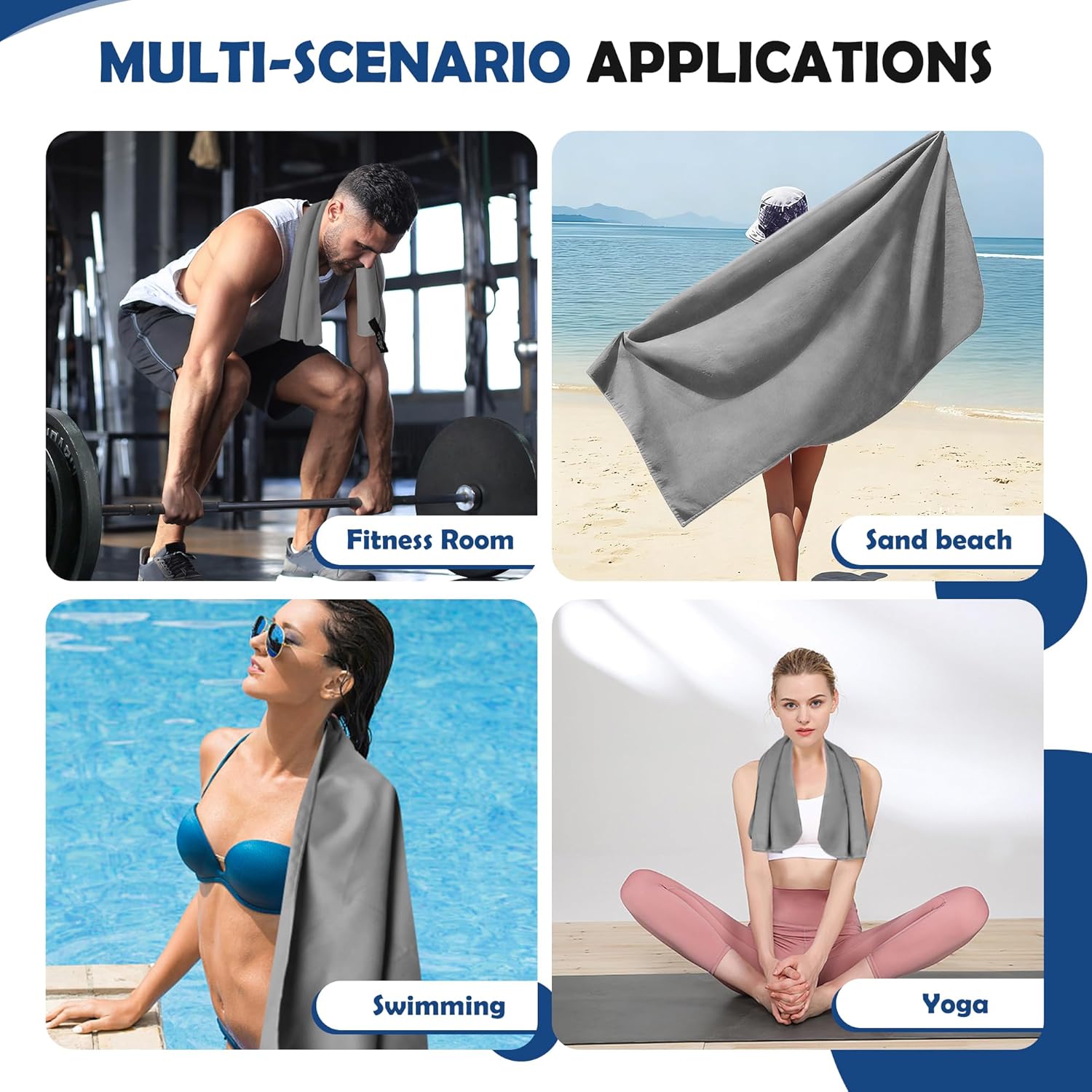 Thumbnail 5 de Anavasi 6 PCS Microfibre Towels for Adults – Lightweight, Quick-Dry Gym & Travel Towel Set (Dark Blue & Dark Grey)