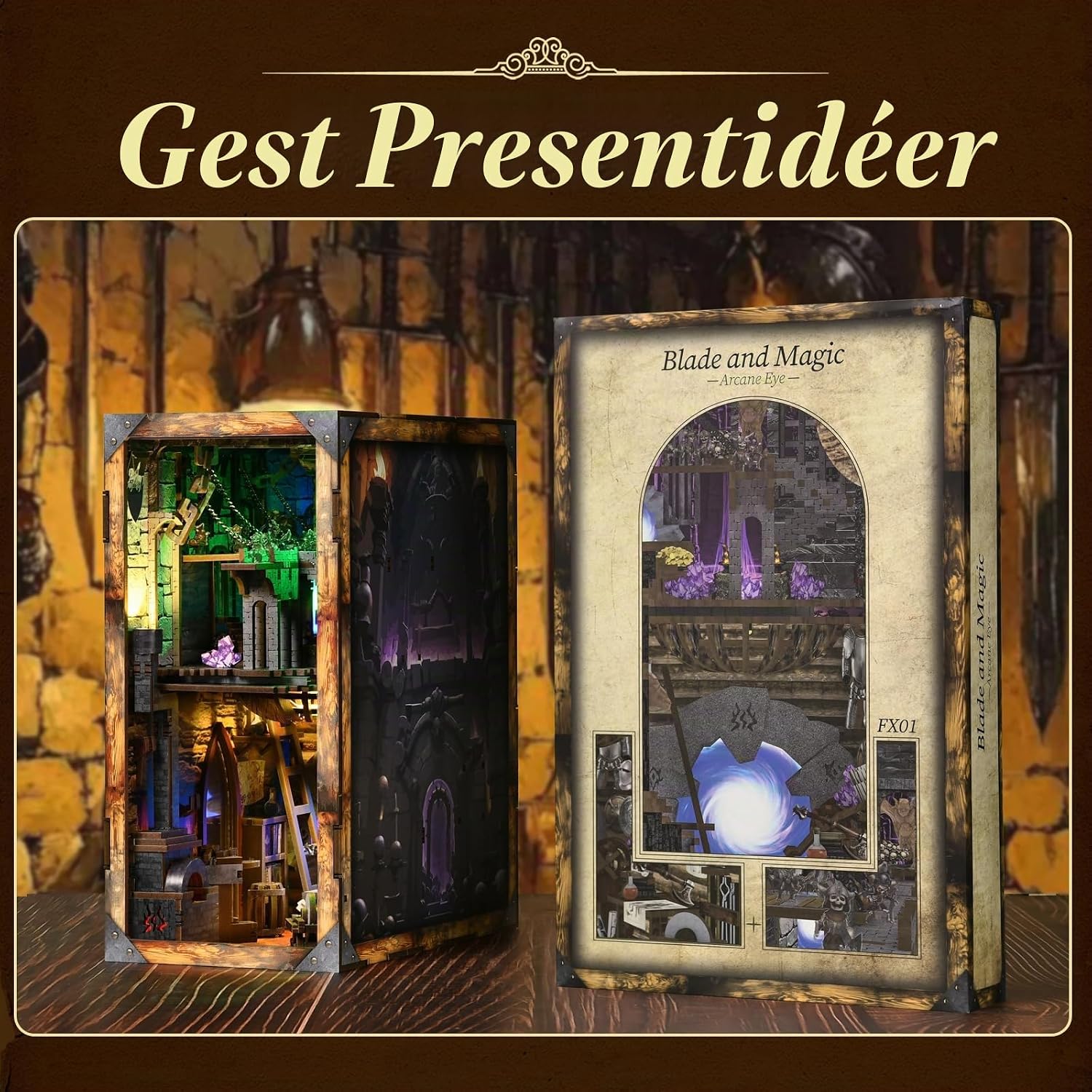 Detalle de MiniCity Book Nook Kit – byggsats i trä, 1:12, Sword and Magic