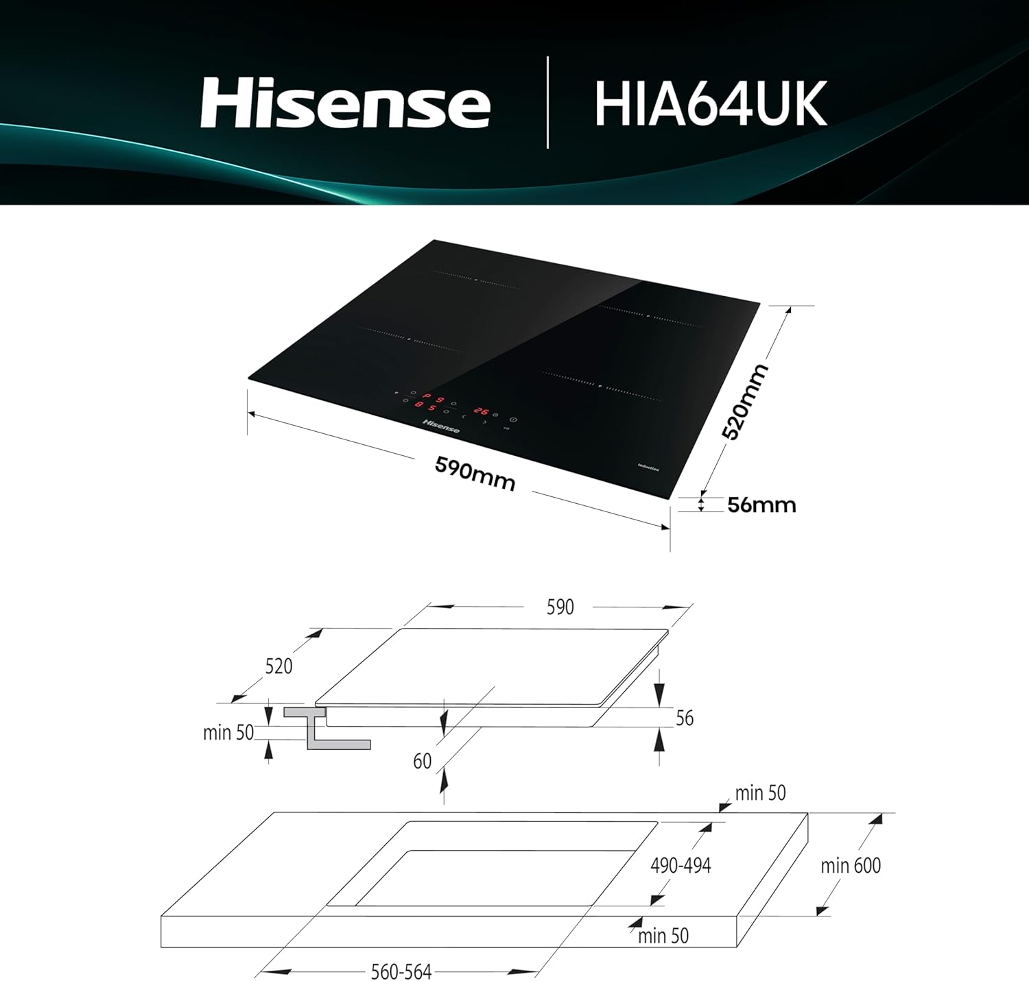 Thumbnail 1 de Hisense HIA64UK piano cottura a induzione 4 zone