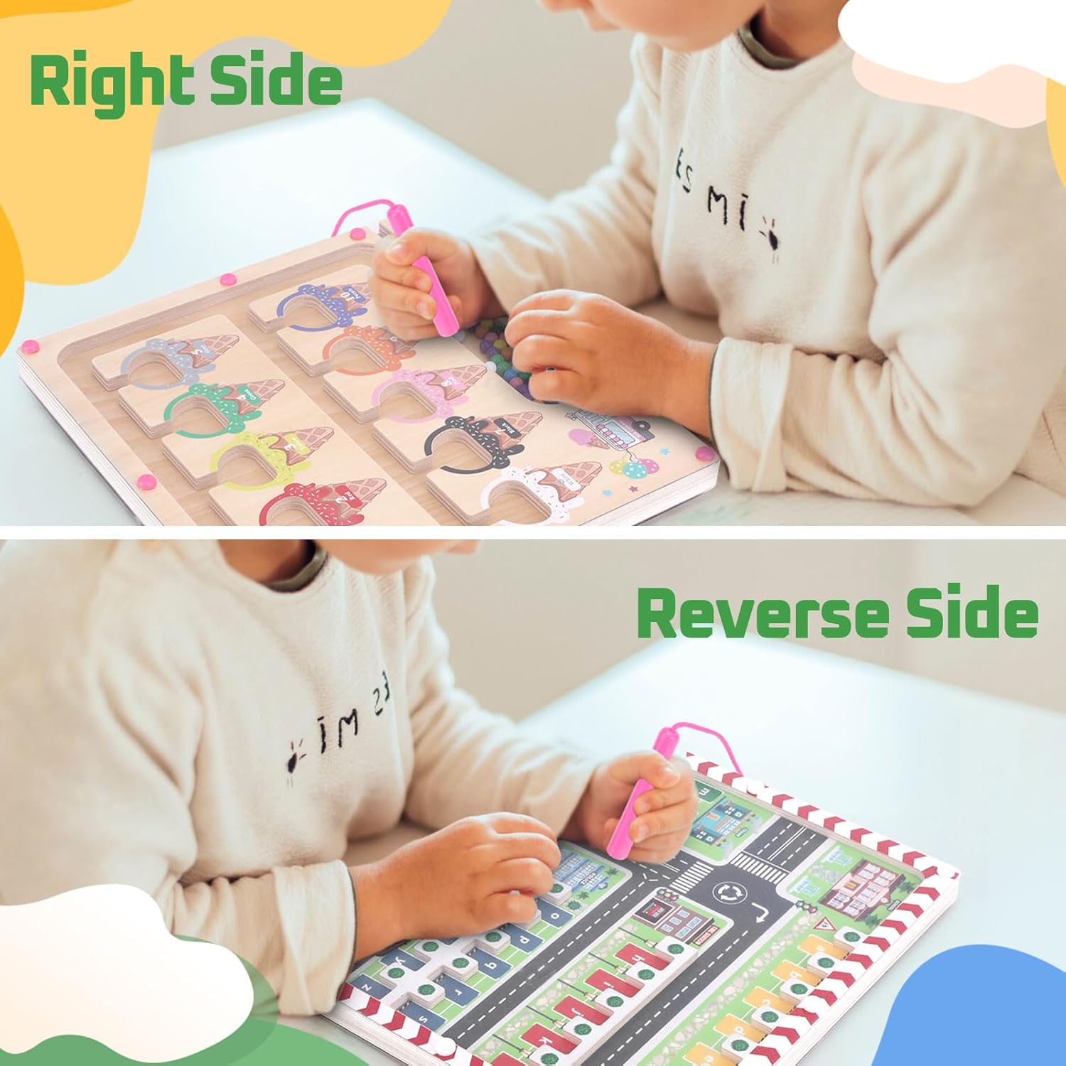 Thumbnail 5 de Konijiwa Cadeau Jeux Enfant 3 en 1 Montessori : labyrinthe magnétique couleurs et chiffres