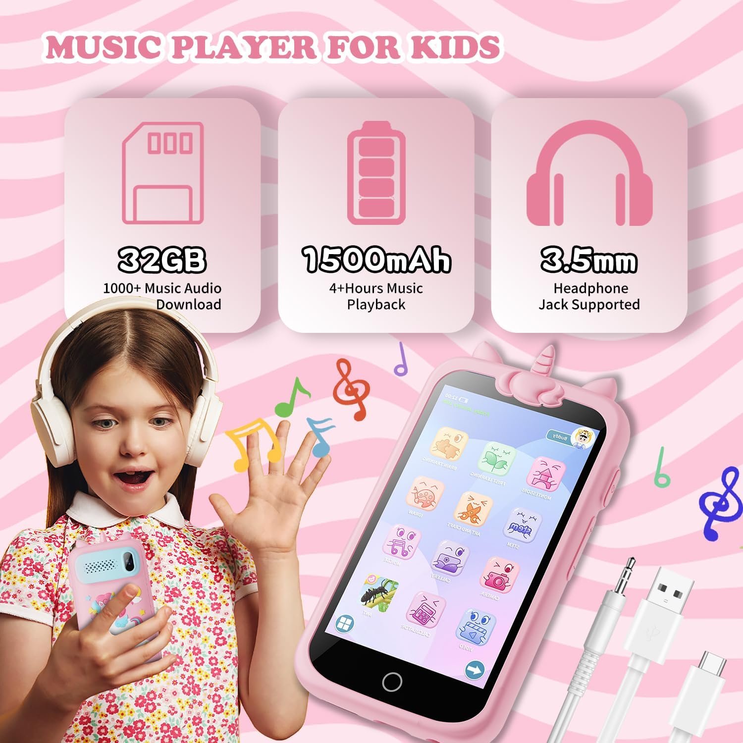 Detalle de Kids Smart Phone for Girls Toys, 3.97" Touchscreen, 8GB Card, Pink (E teacher) – A Learning Toy for Ages 3–12