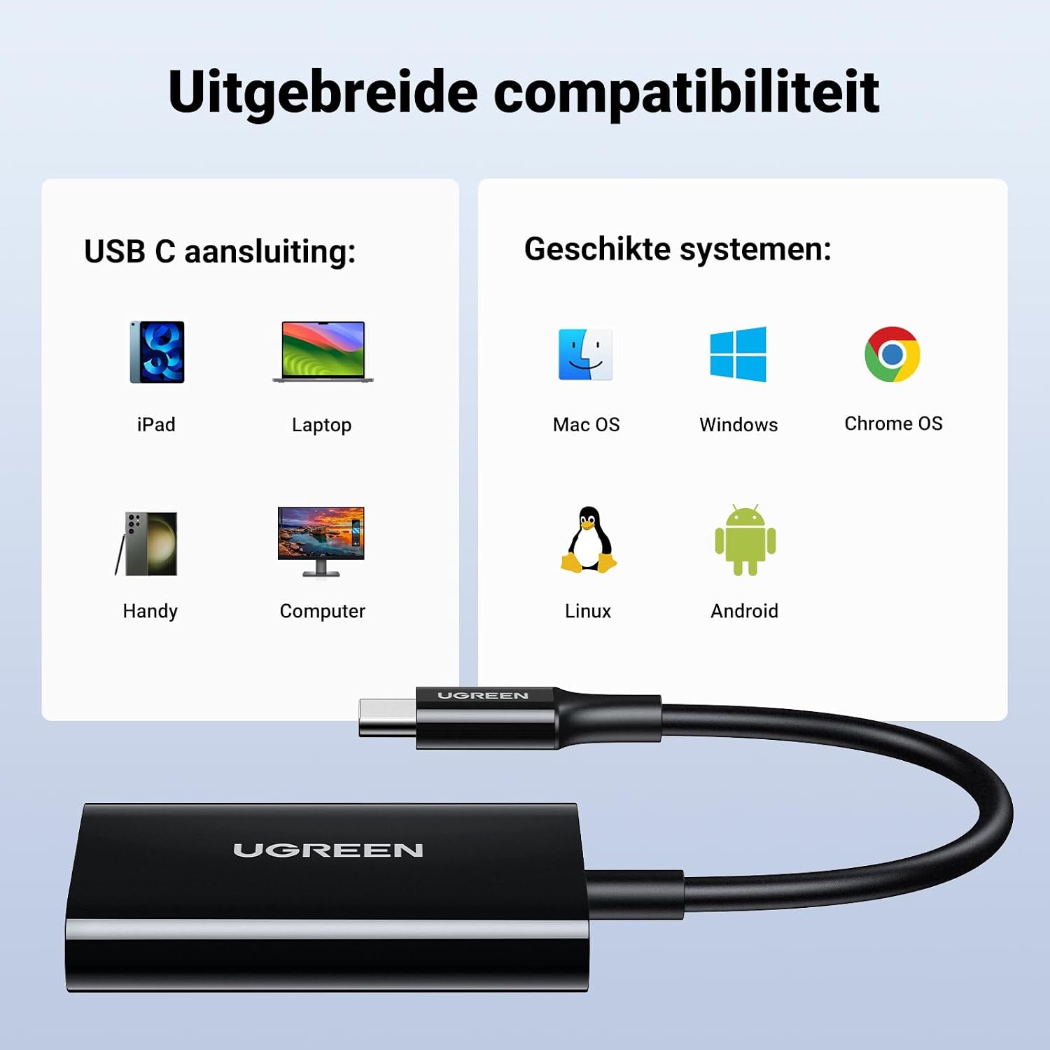 Detalle de UGREEN USB-C-kaartlezer voor SD en microSD, gelijktijdig lezen, zwart, 170 MB/s