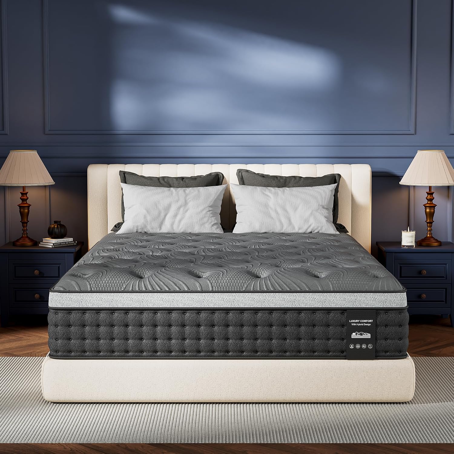 Detalle de REGOSS RG12M-14 king-Extra Firm 14-Inch King Hybrid Mattress, 5-Zone Support