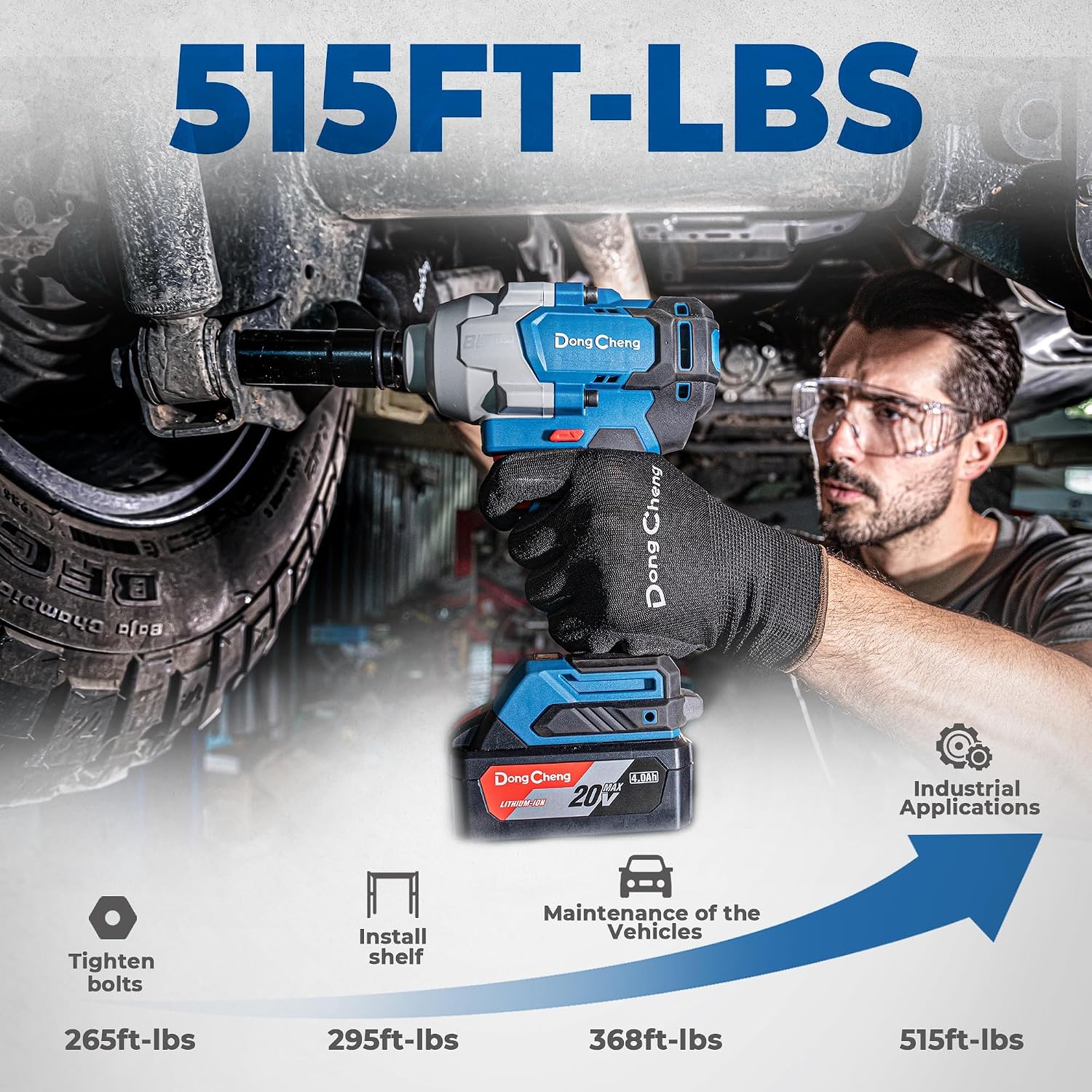 Detalle 2 de Dong Cheng 20V Brushless Impact Wrench 910Nm cordless 1/2in, 4-speed kit with 4.0Ah battery & charger