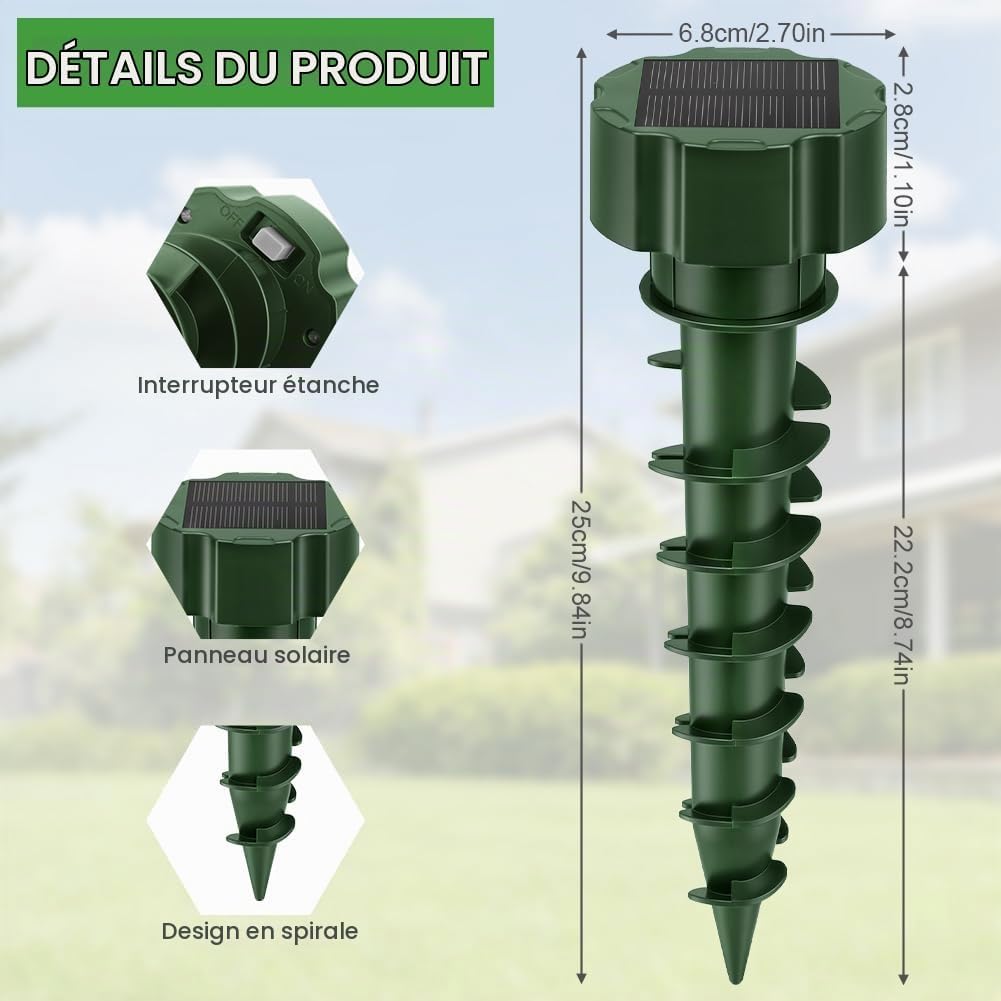 Detalle 2 de AUAUY 5813324 mollenverjager, 4 stuks op zonne-energie, IP65