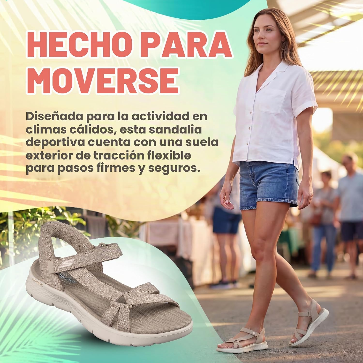 Detalle de Skechers Mujer Go Walk Flex Sandal Illuminate Slip-In Taupe Textile (38 EU)