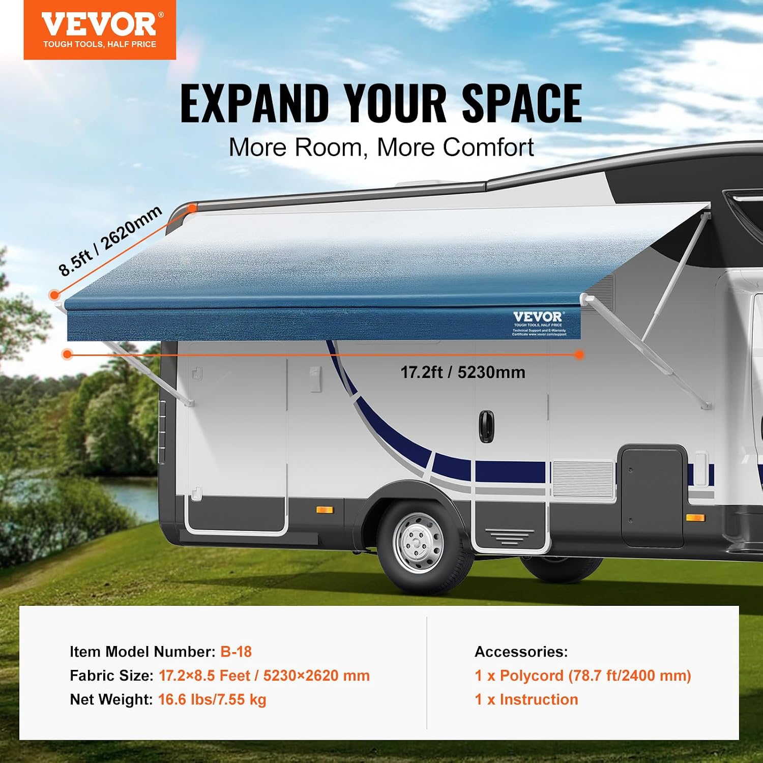 Thumbnail 6 de VEVOR RV Awning Fabric Replacement, 17'2