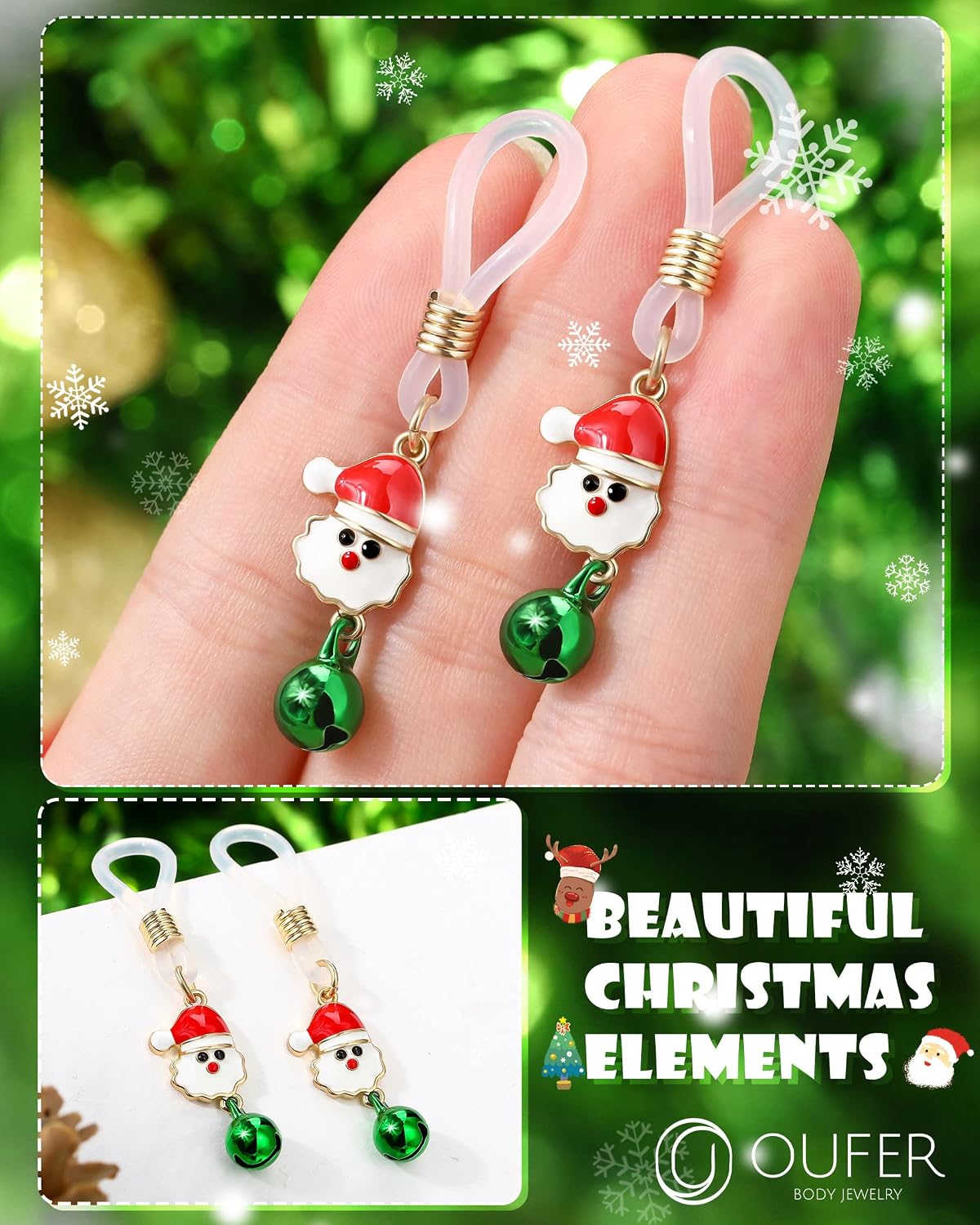 Thumbnail 2 de OUFER 2 pièces Fake Nipple Piercings Bar Noël