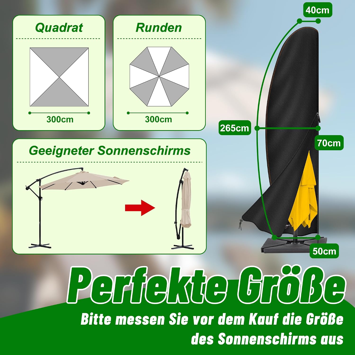 Detalle de Raword Housse Parasol Déporté en Tissu Oxford 420D – Étanche et Fermeture éclair, Noir (2,7–3,4 m)