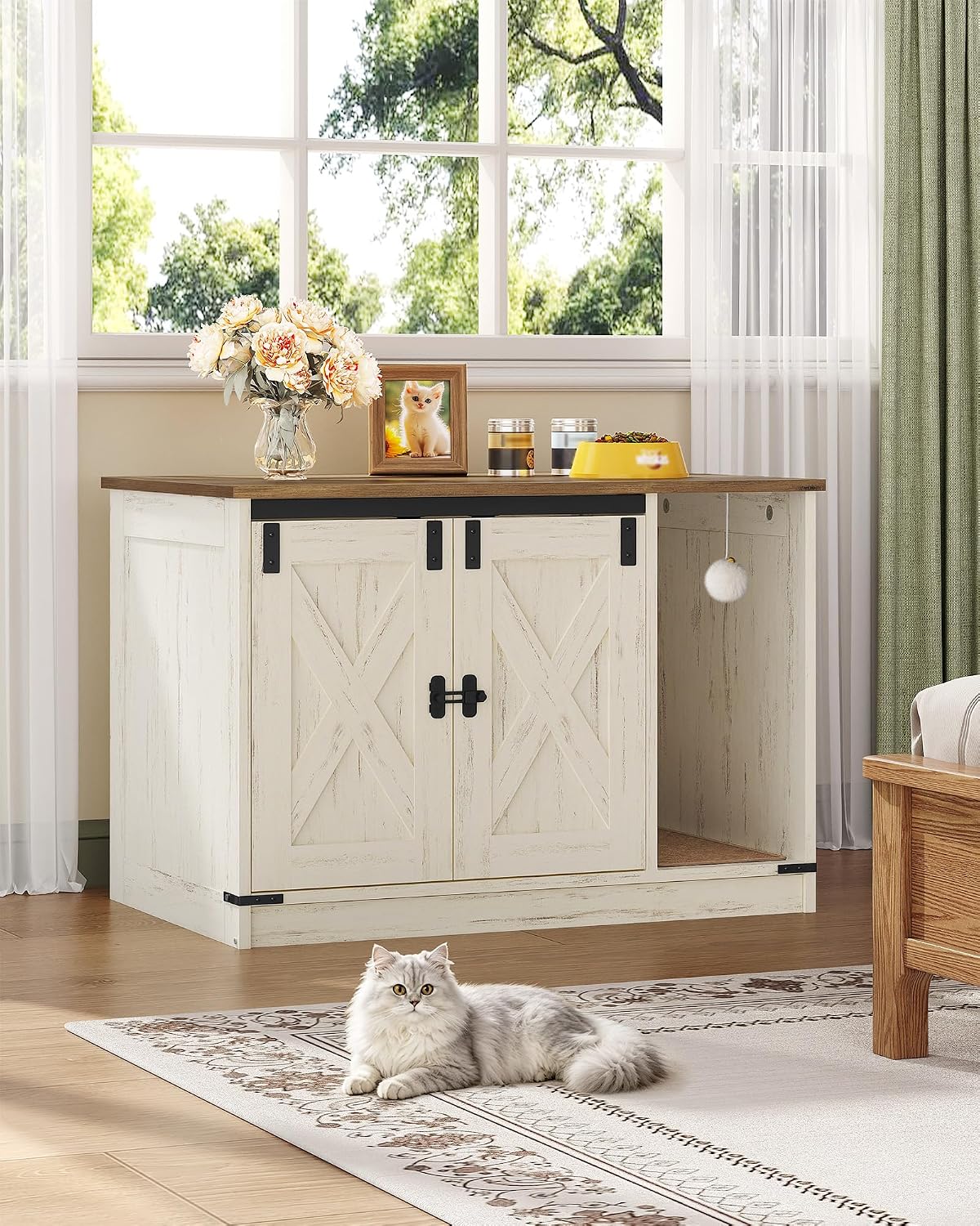 Thumbnail 6 de Hzuaneri CB82414X Cat Litter Box Enclosure, Farmhouse Cabinet with Bell
