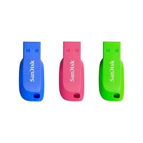 Detalle 2 de SanDisk Cruzer Blade 32GB USB Flash Drive – Pack de 3 unidades en Azul/Rosa/Verde