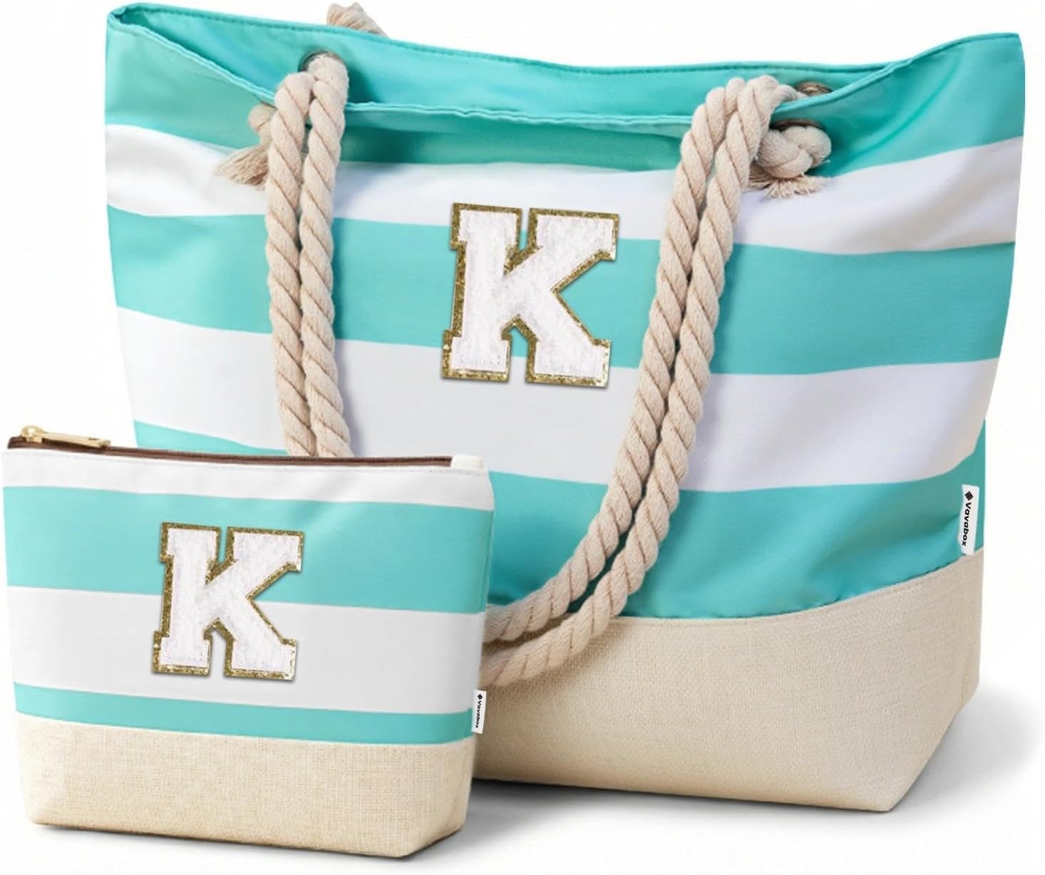 Detalle de Vavabox Initial Beach Bag with Zip and Pockets — Personalised Large Beach Tote Set