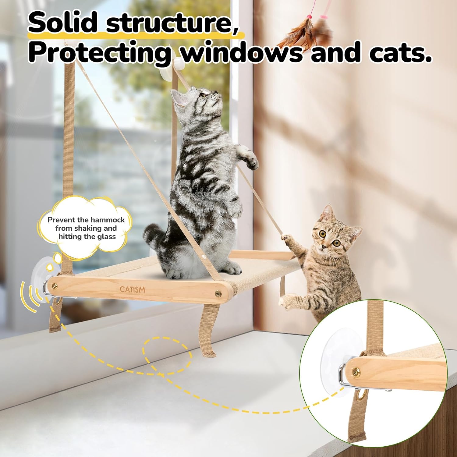 Detalle de CATISM Foldable Cat Window Bed Hammock (up to 20 kg) with Reinforced Perch & Strong Suction Cup, Washable Fabric, 50 x 38 cm