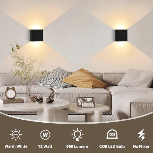 Detalle de KYOTECH aplique de pared LED IP65 12W (2 uds), luz blanco cálido 3000K, exterior e interior