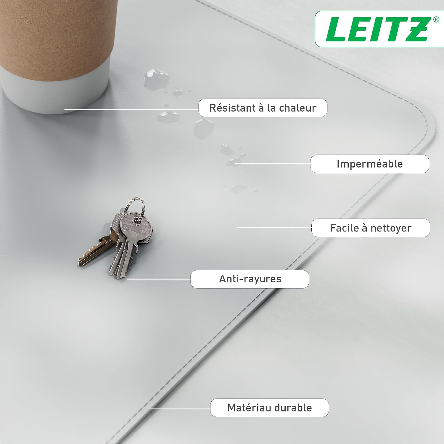 Detalle de Tapis de bureau grand format Leitz 80x40 cm — Sous-main imperméable, antidérapant et durable