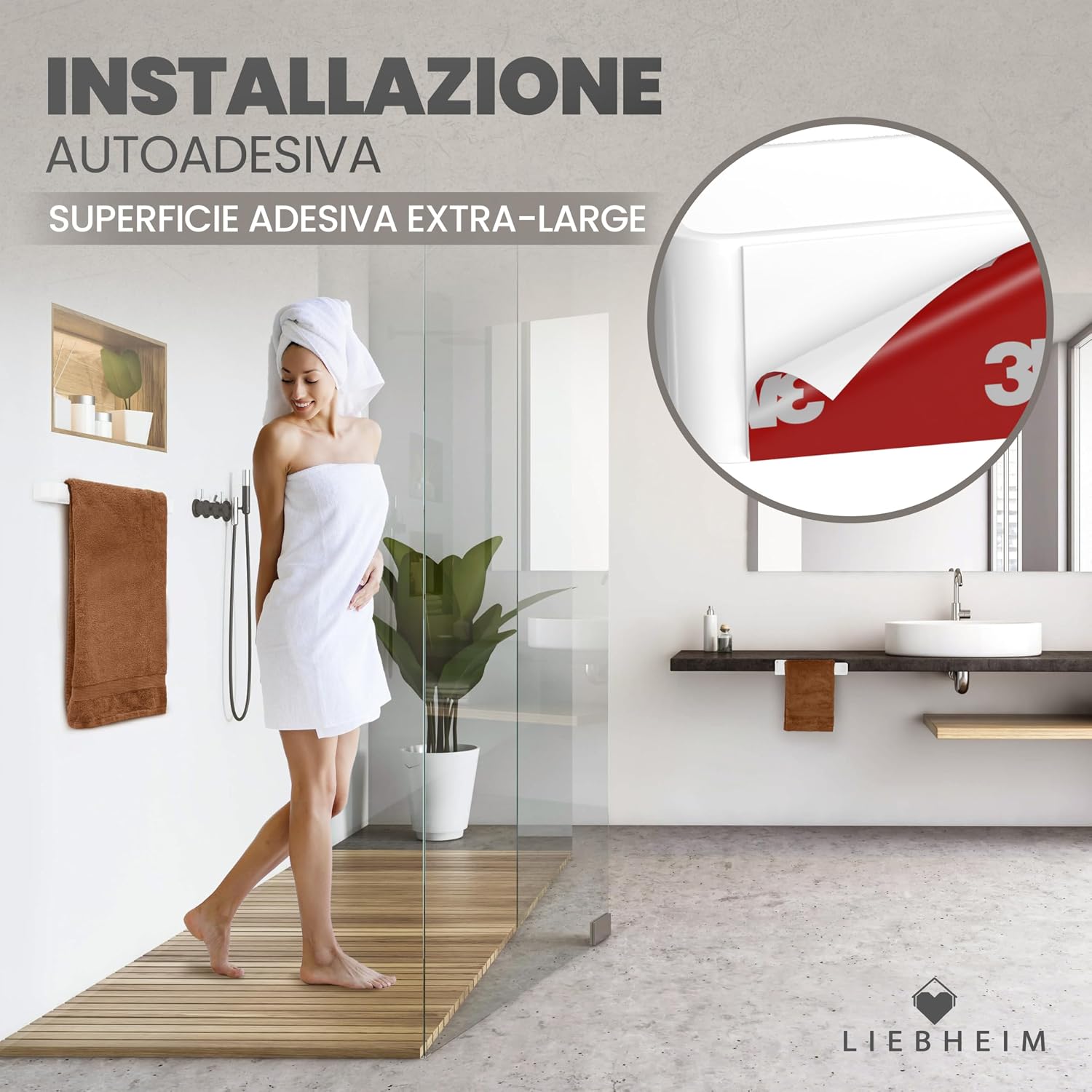 Detalle de LIEBHEIM Porta Asciugamani adesivo da parete in alluminio bianco (22 cm) – senza forare