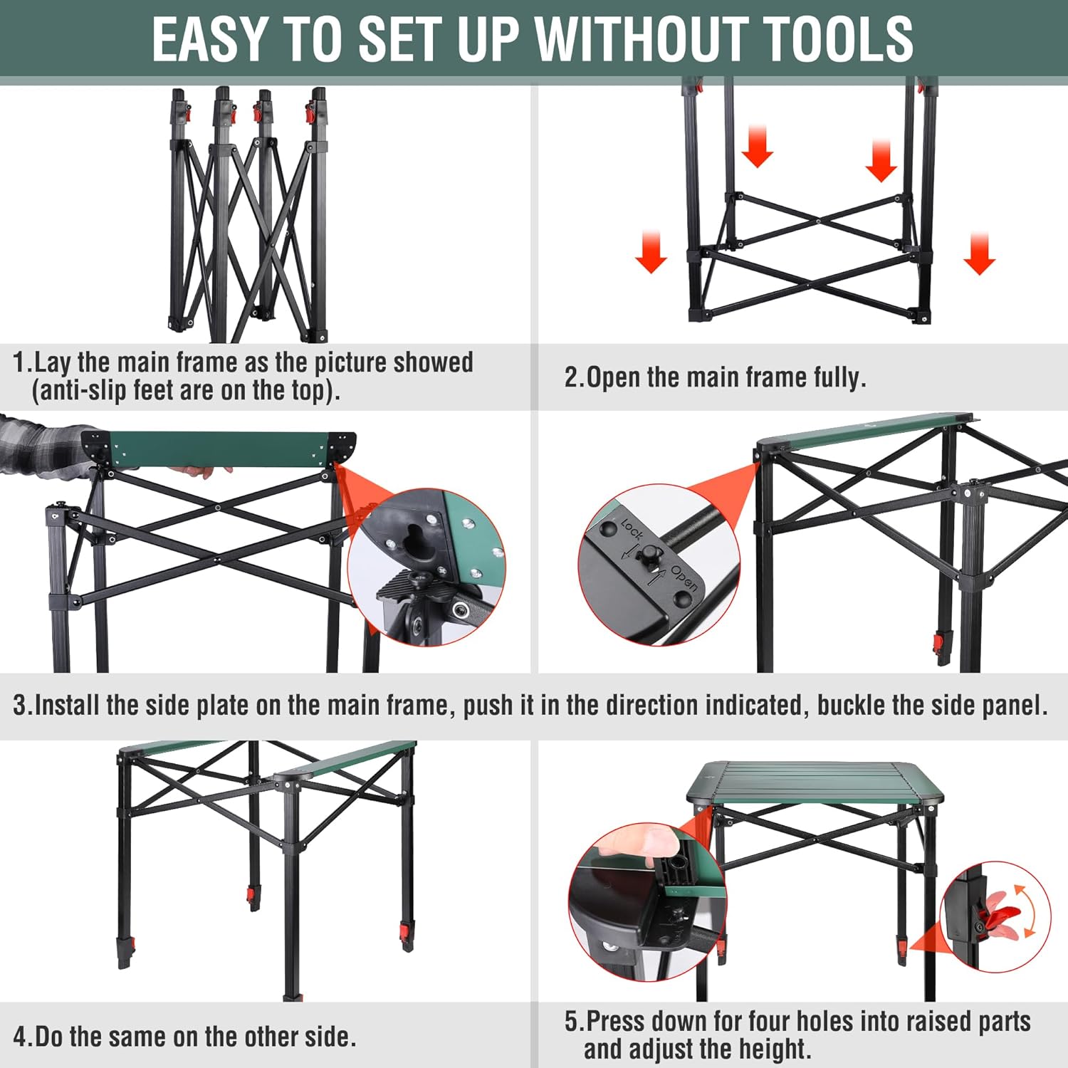 Thumbnail 6 de VILLEY Camping Table Folding: Lightweight, Adjustable Aluminium Camp Table