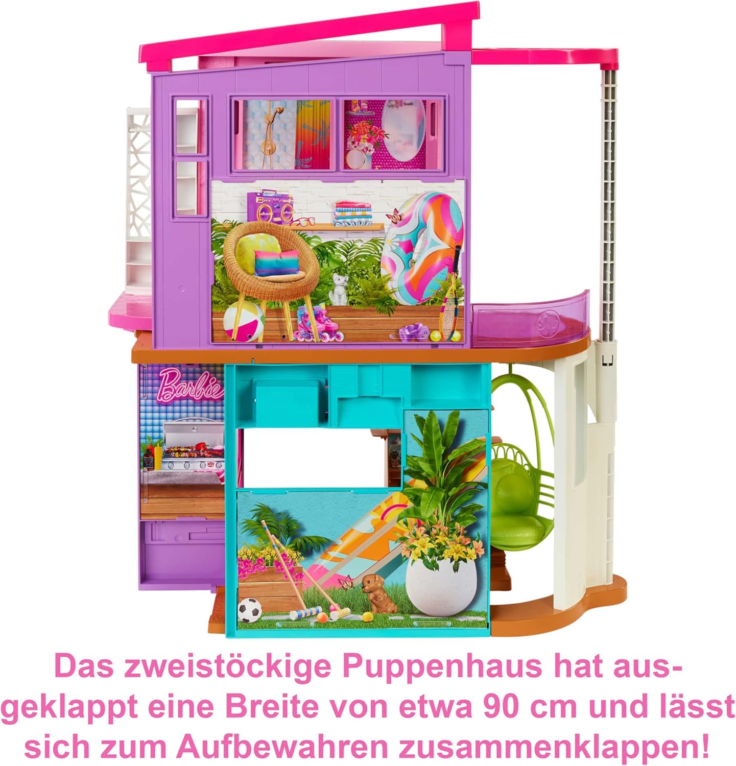 Thumbnail 2 de Barbie Ferienhaus (116 x 77,9 cm) – 6 Spielbereiche, komplett eingerichtet mit Aufzug und klappbarem Design